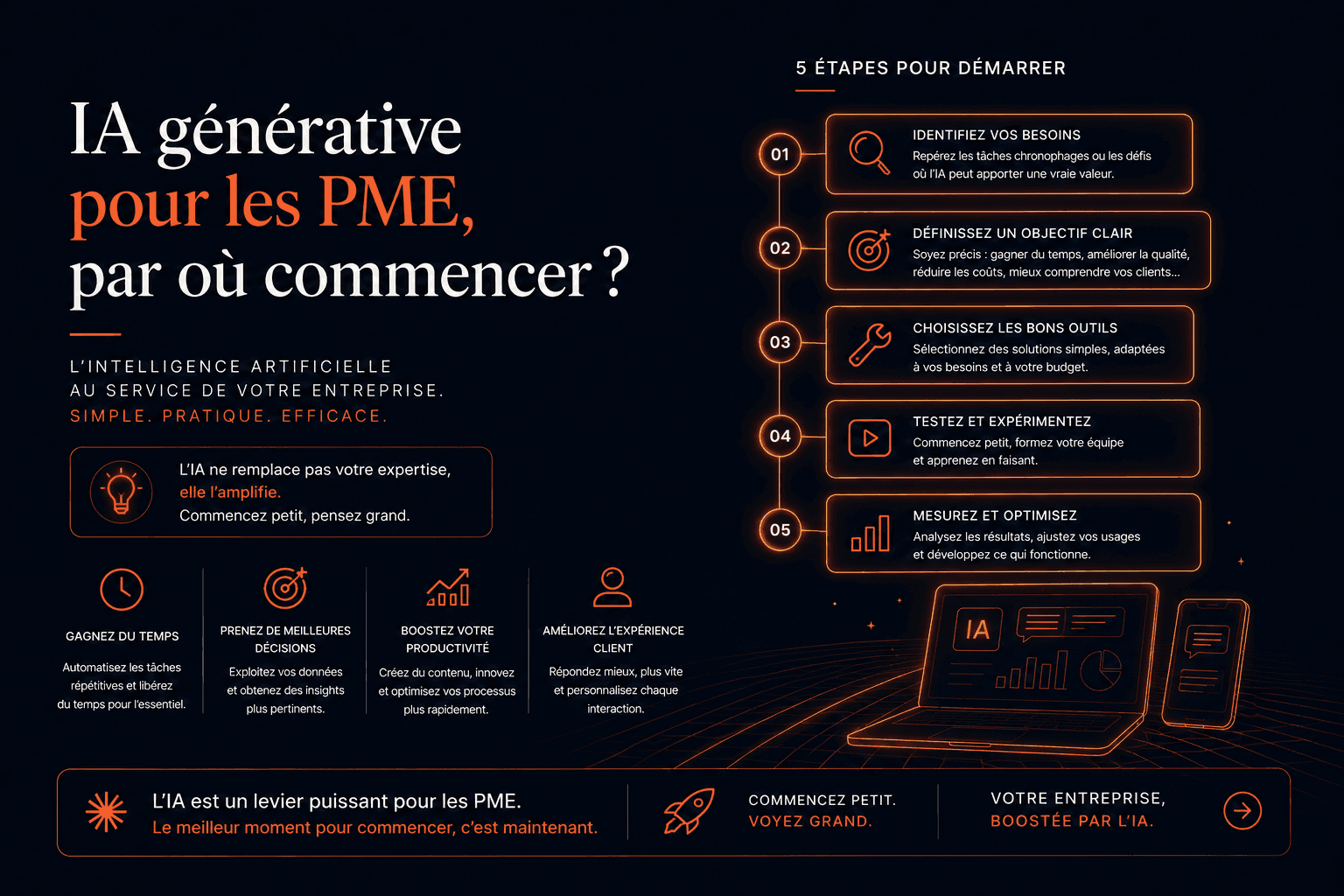IA générative pour les PME, par où commencer, illustration premium Corsica Studio sur adoption de l’intelligence artificielle, automatisation, productivité et transformation digitale des entreprises.