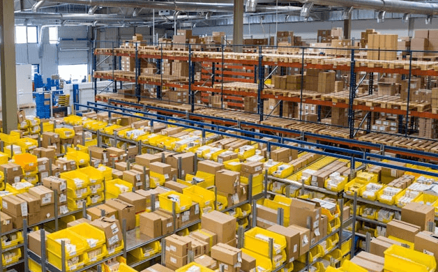 Modern distribution warehouse with organized inventory