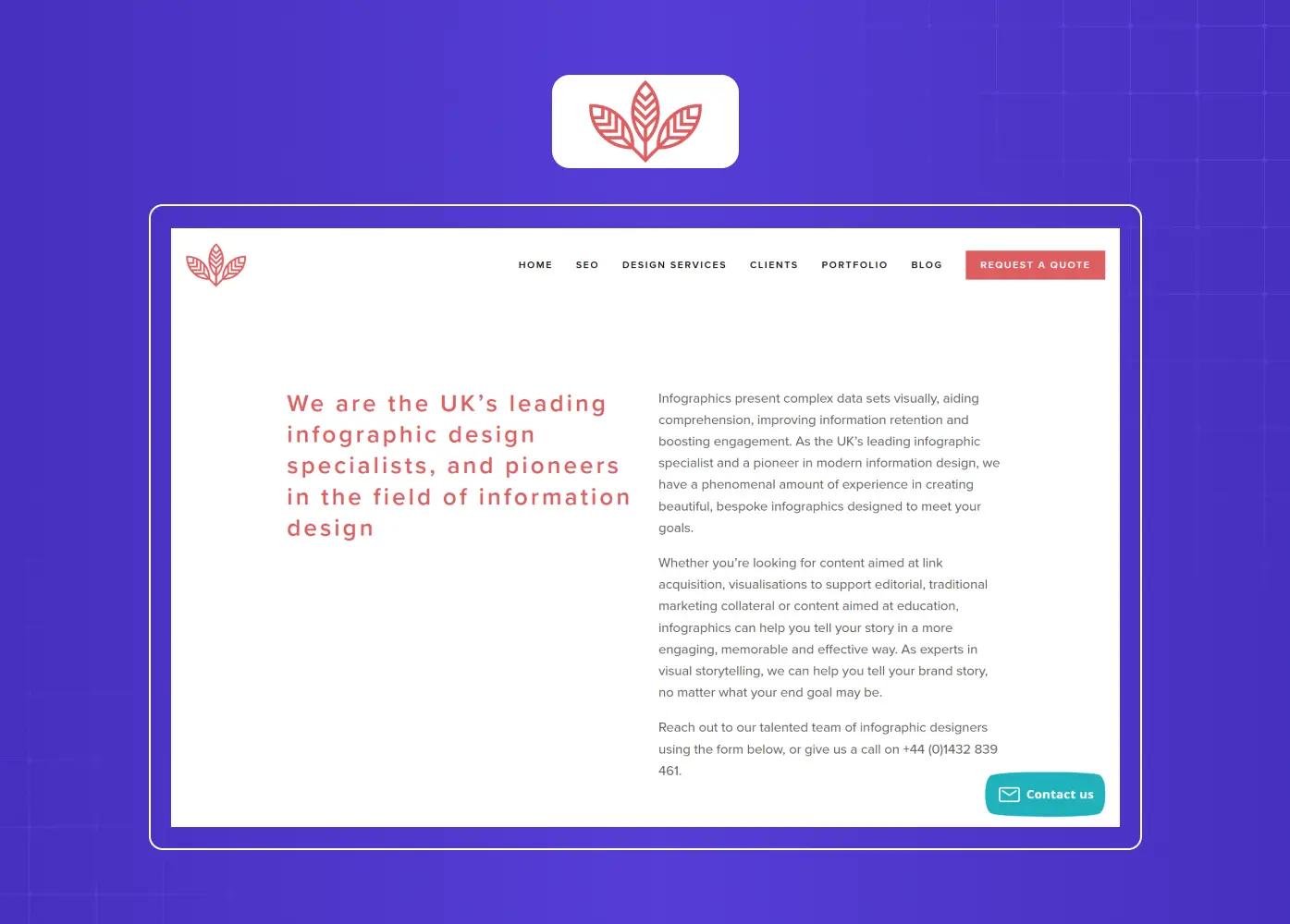 Agency website showcasing infographic design services, expertise, and examples of information-driven visual communication.