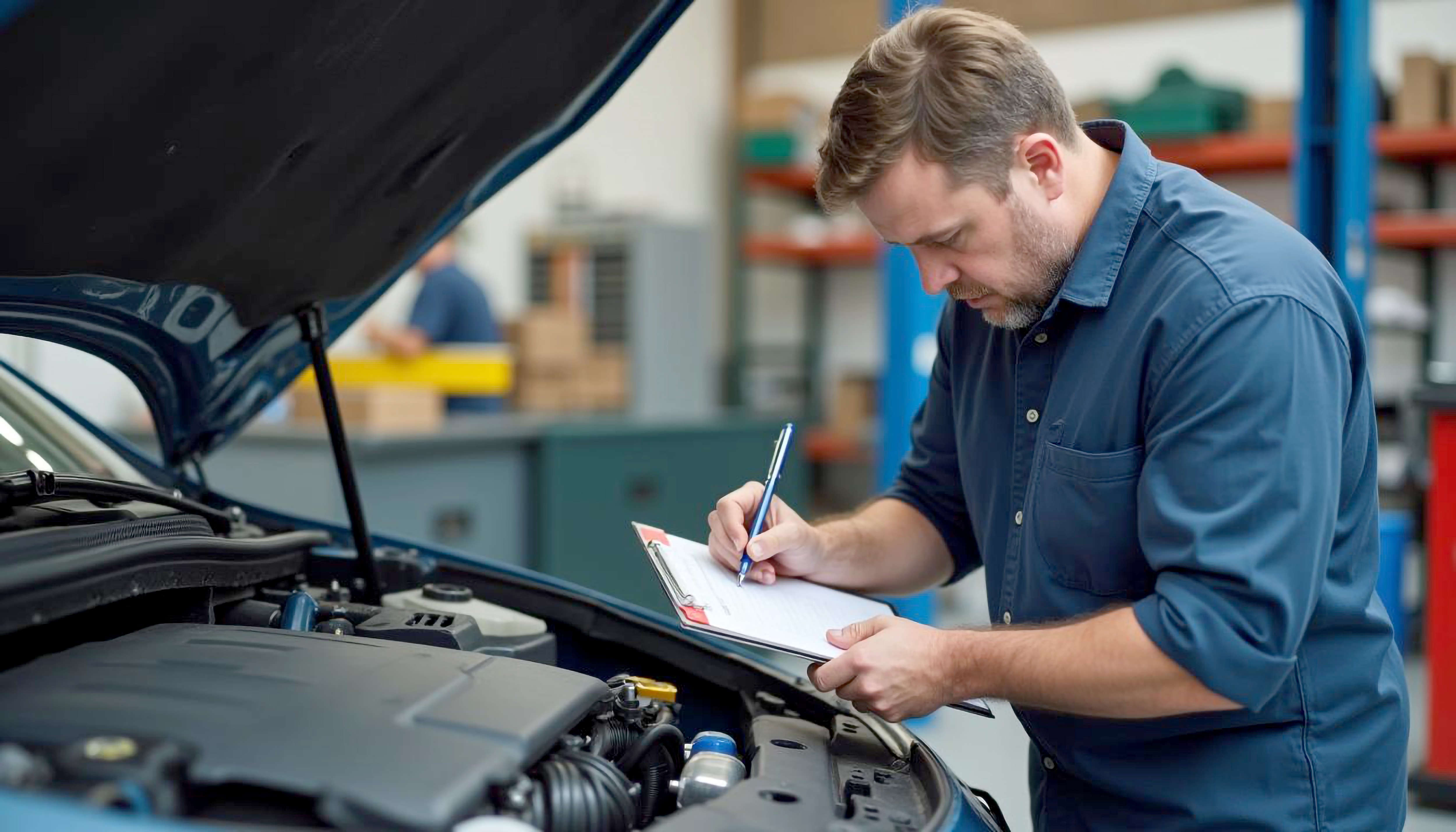 man doing auto checkup