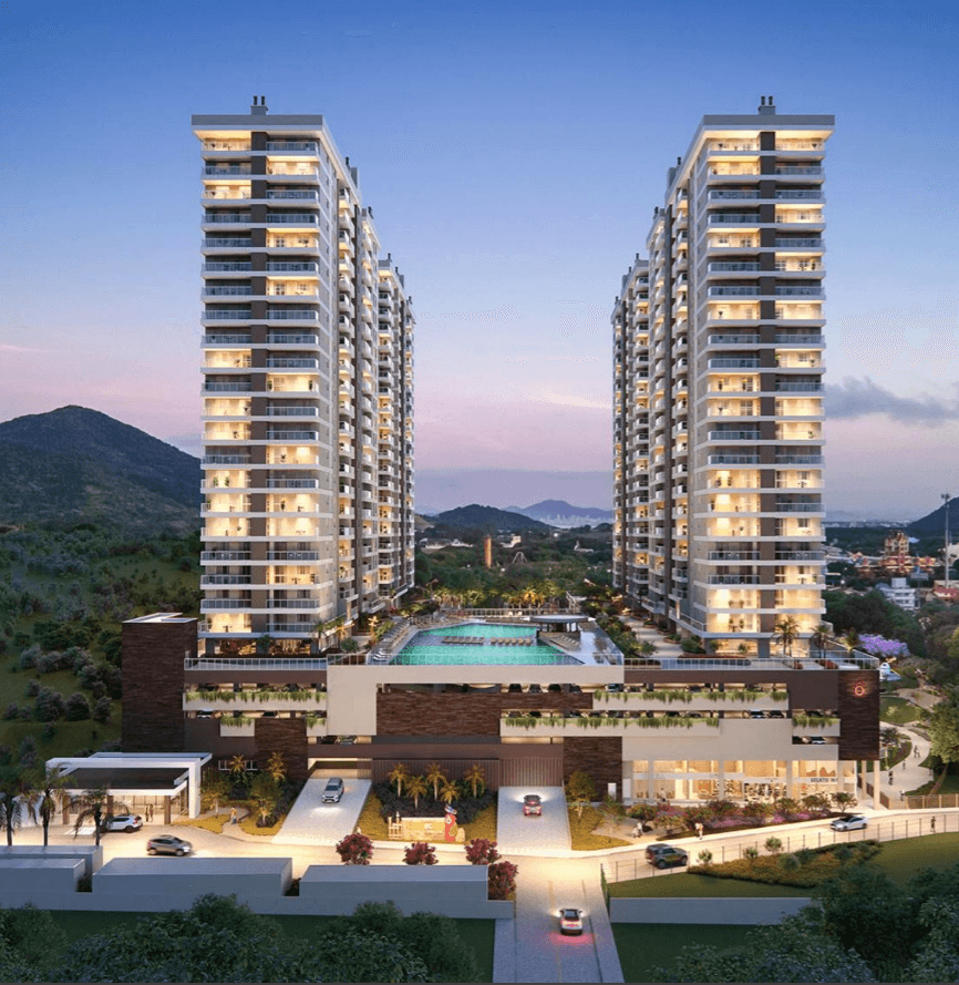 A luxury interior of a apartment building with many furnitures and windows