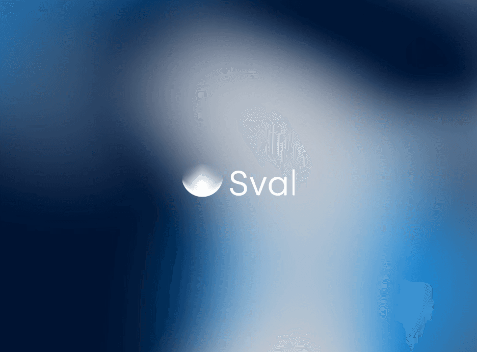 Sval logo in white on top of a blue gradient background