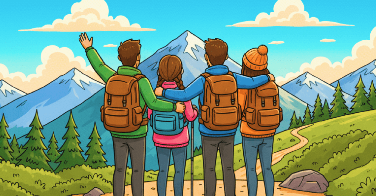 A group poses for a photo outdoors.