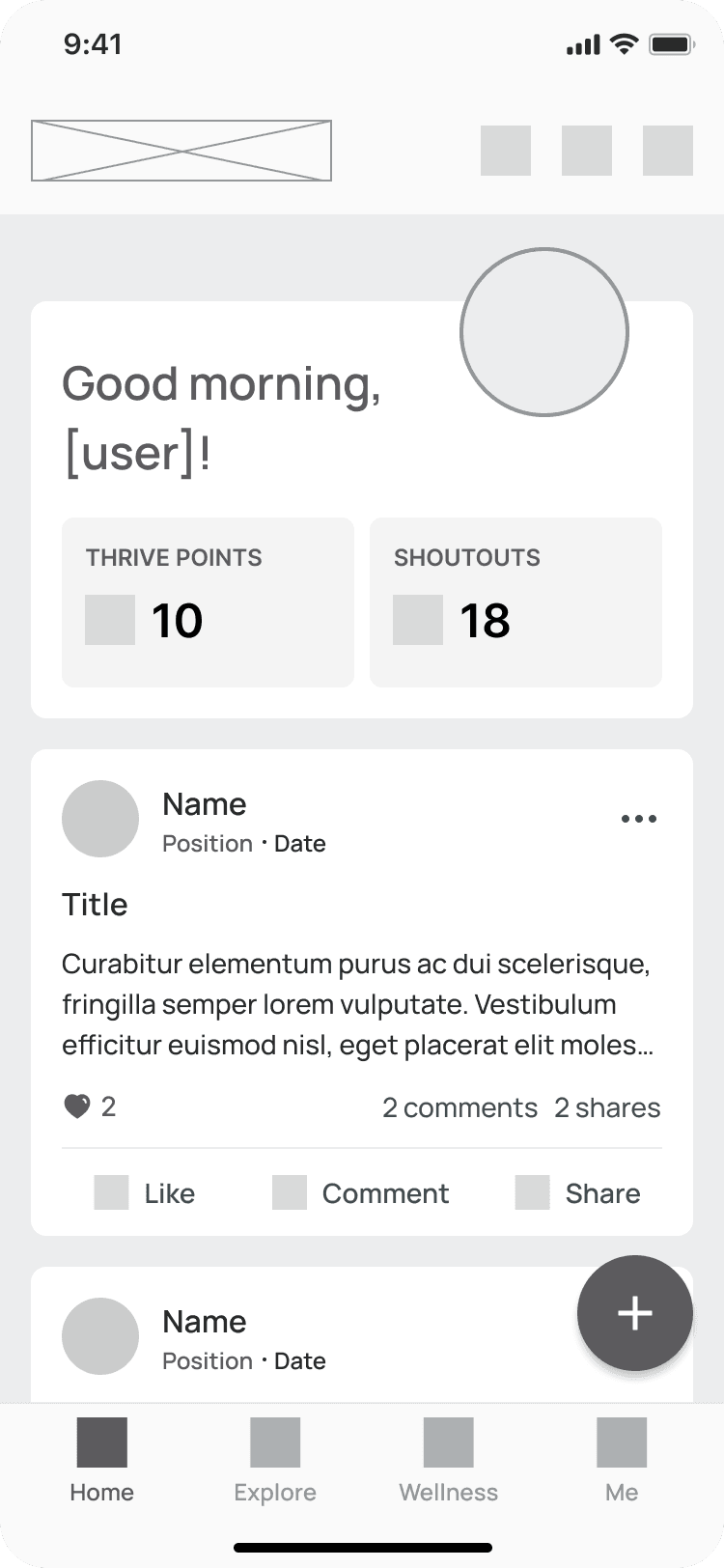 Mid-fidelity wireframe of the Home page