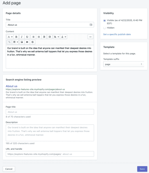 shopify add page