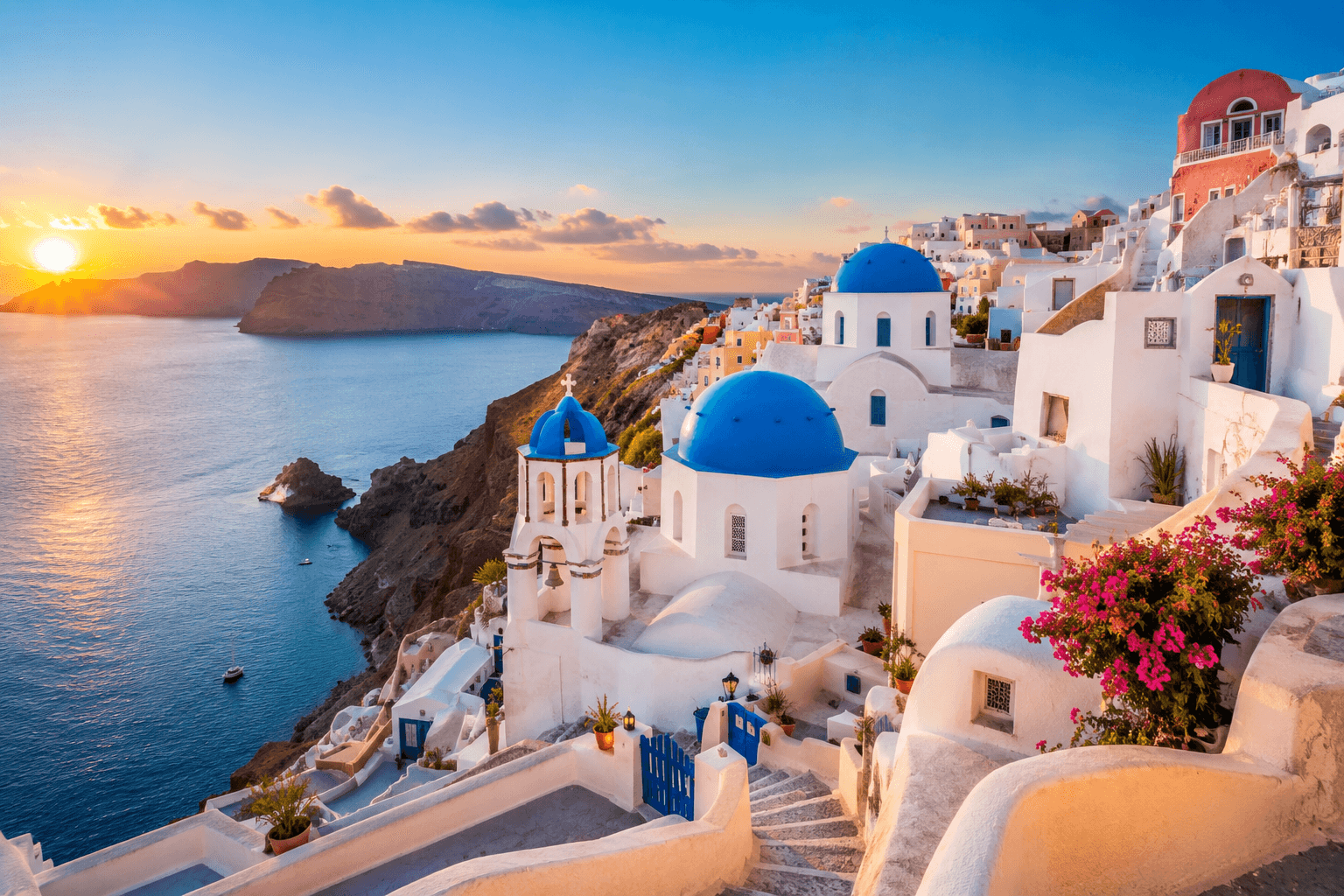 Santorini sunset over the Mediterranean sea