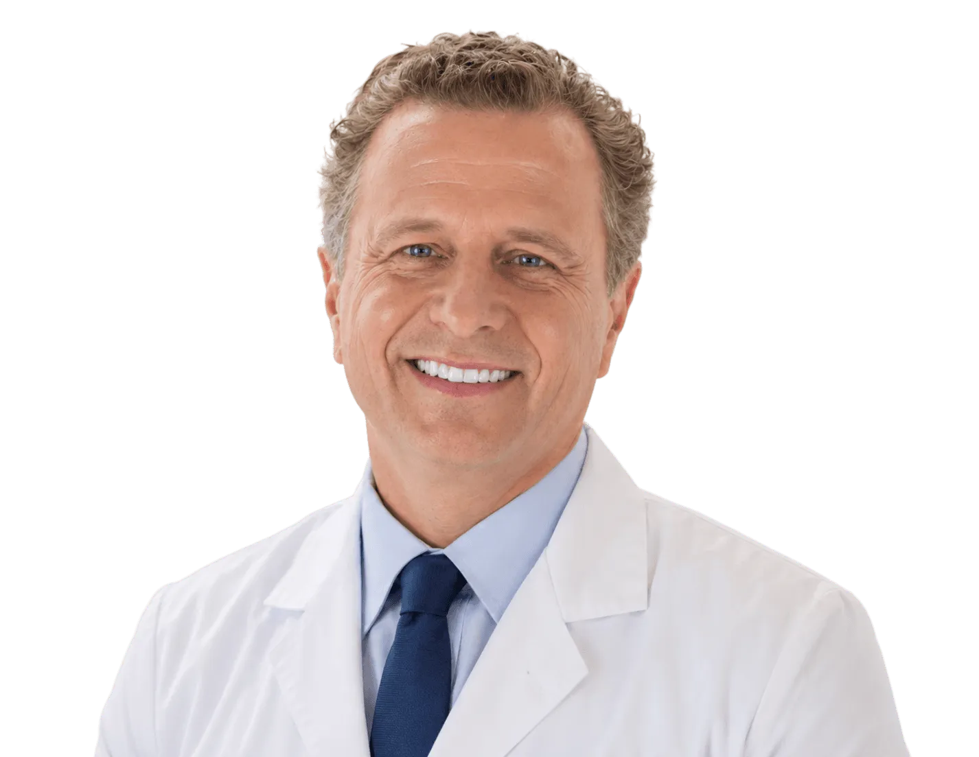 Doctor wearing lab coat and tie.