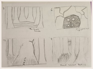 Initial storyboard sketches for the last 4 big moments of the VR experience