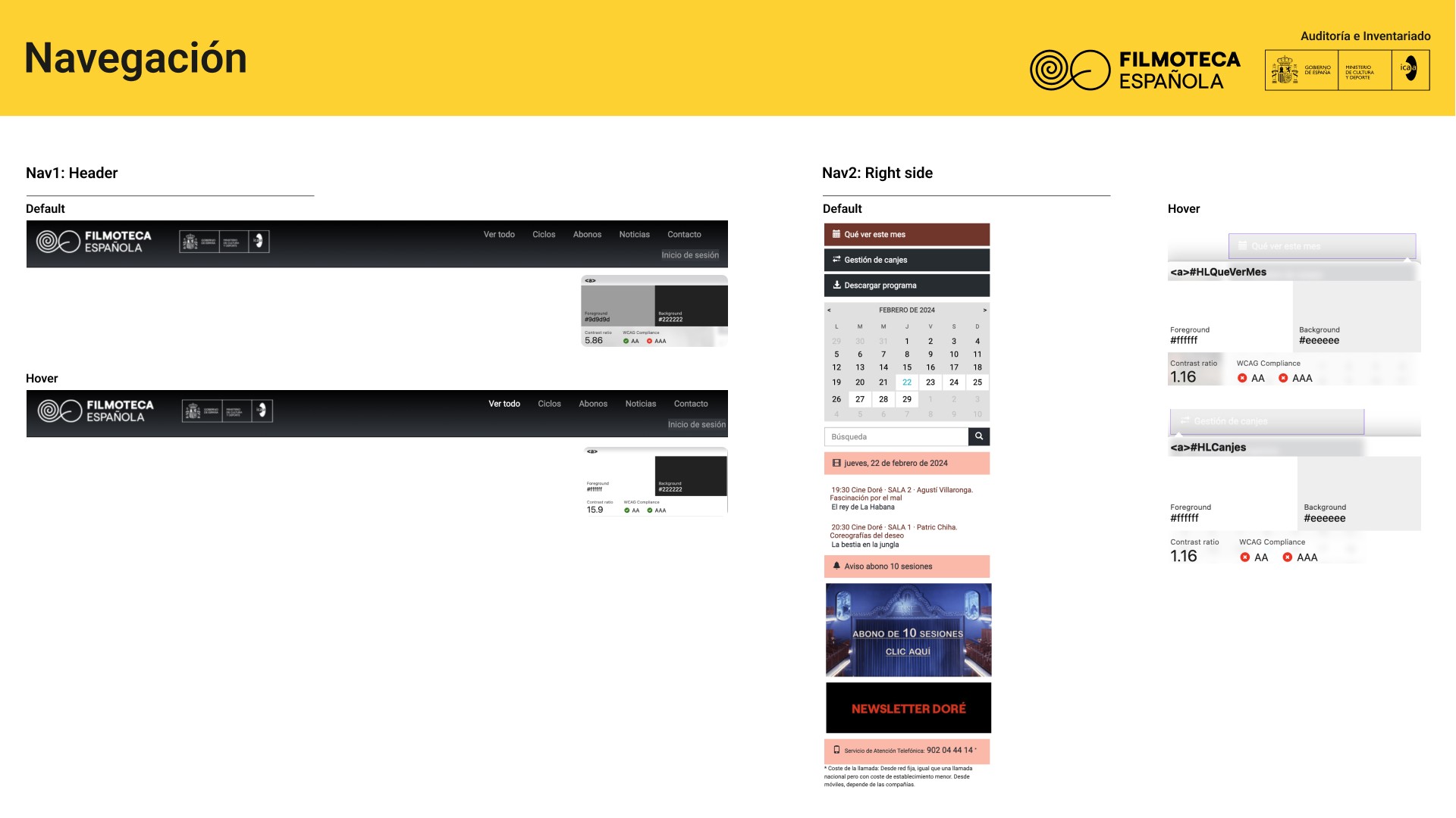 Captura de los componentes de navegación del site