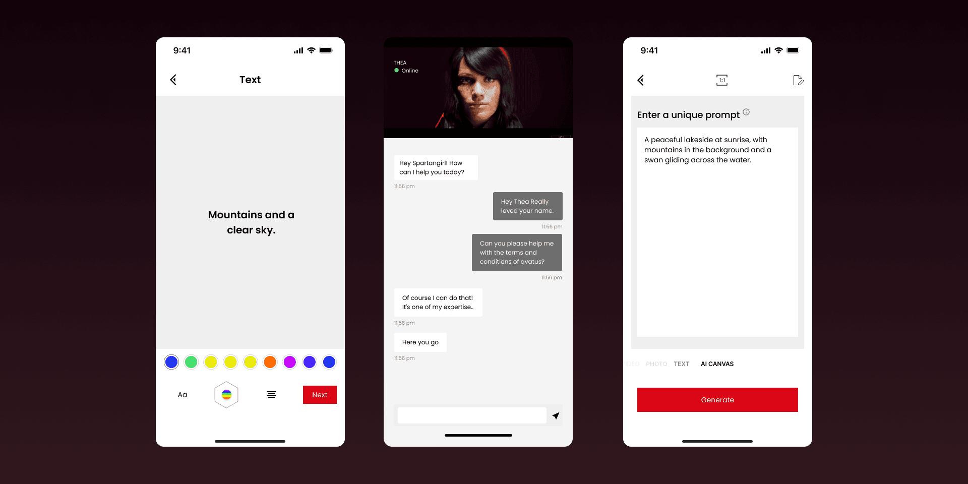 Avatus App Interface with Generative AI Chat Feature