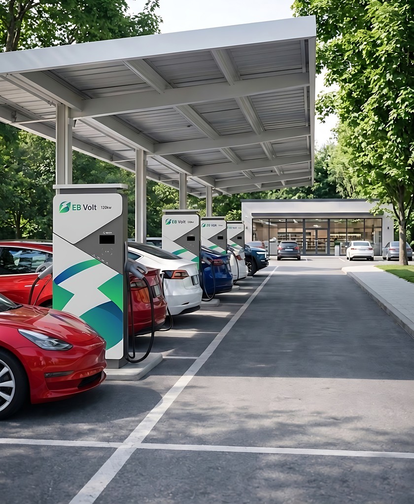 Electric car charging station with two cables