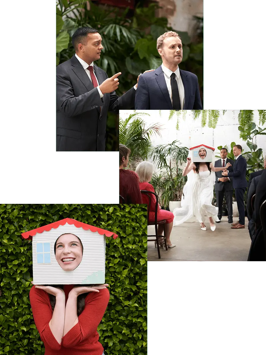 Wedding ceremony with bride wearing a house mask.