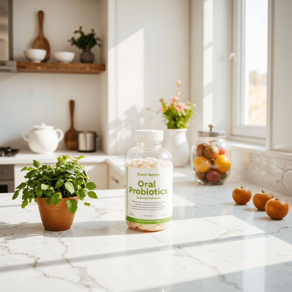 product photography of bottle of oral probiotics