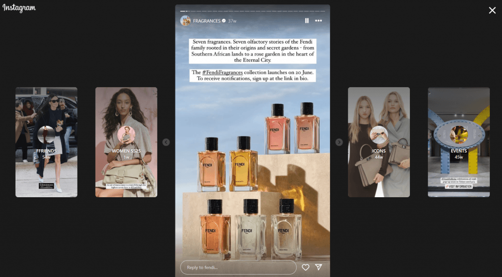 instagram stories fragrances from fendi