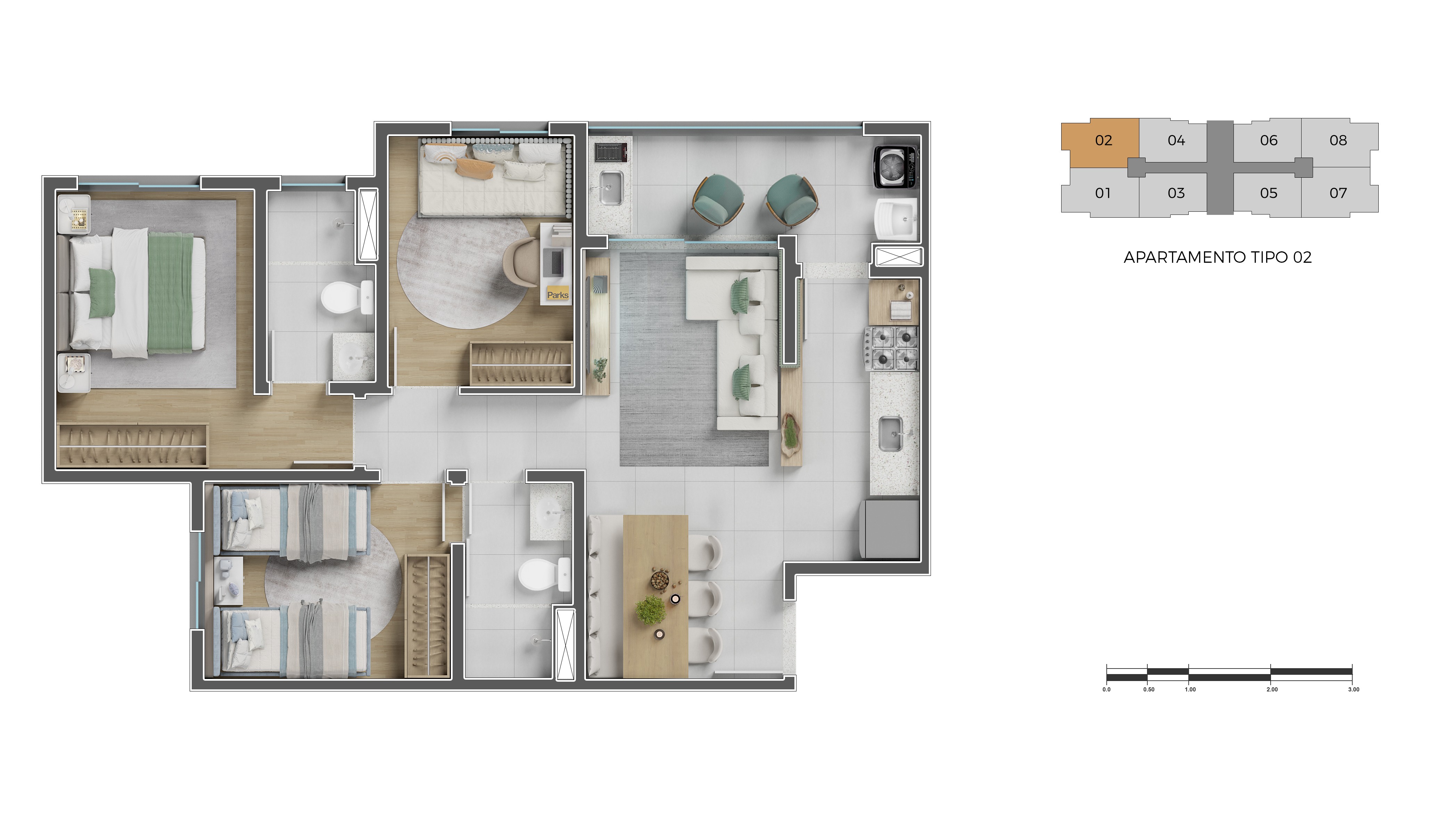 Curved modern skyscraper against a clear blue sky.