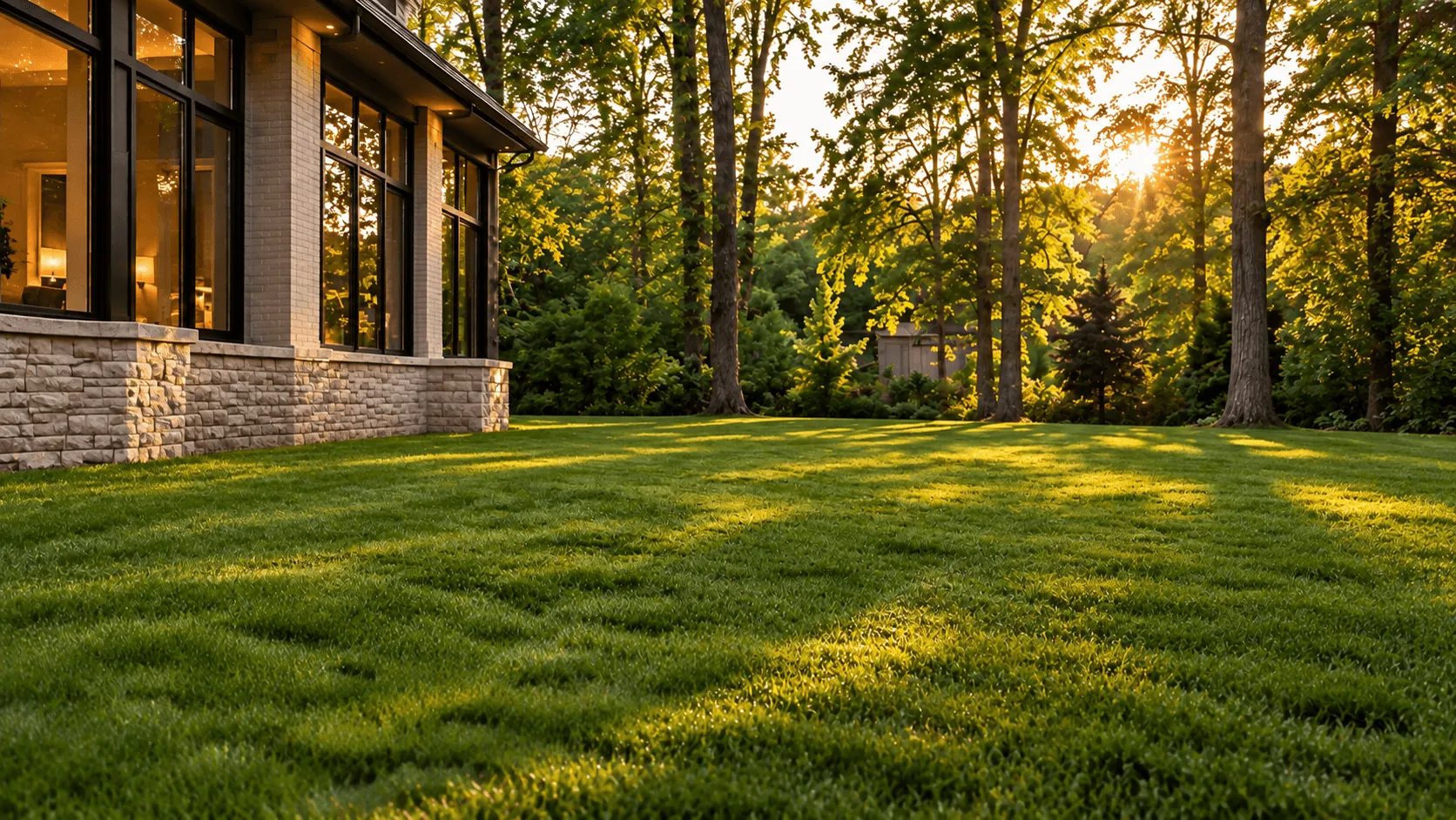 Before: plain lawn beside the house with no planting or path
