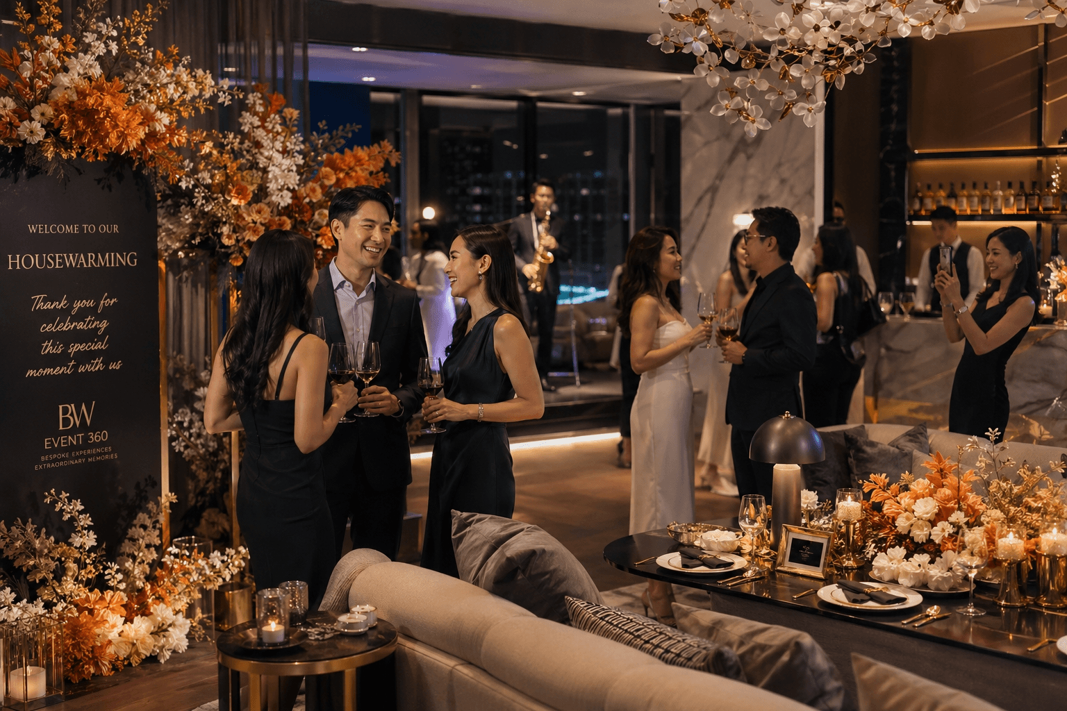 香港高端入伙派對策劃，精緻室內花藝裝飾與高級餐桌統籌，打造溫馨私人聚會氛圍。