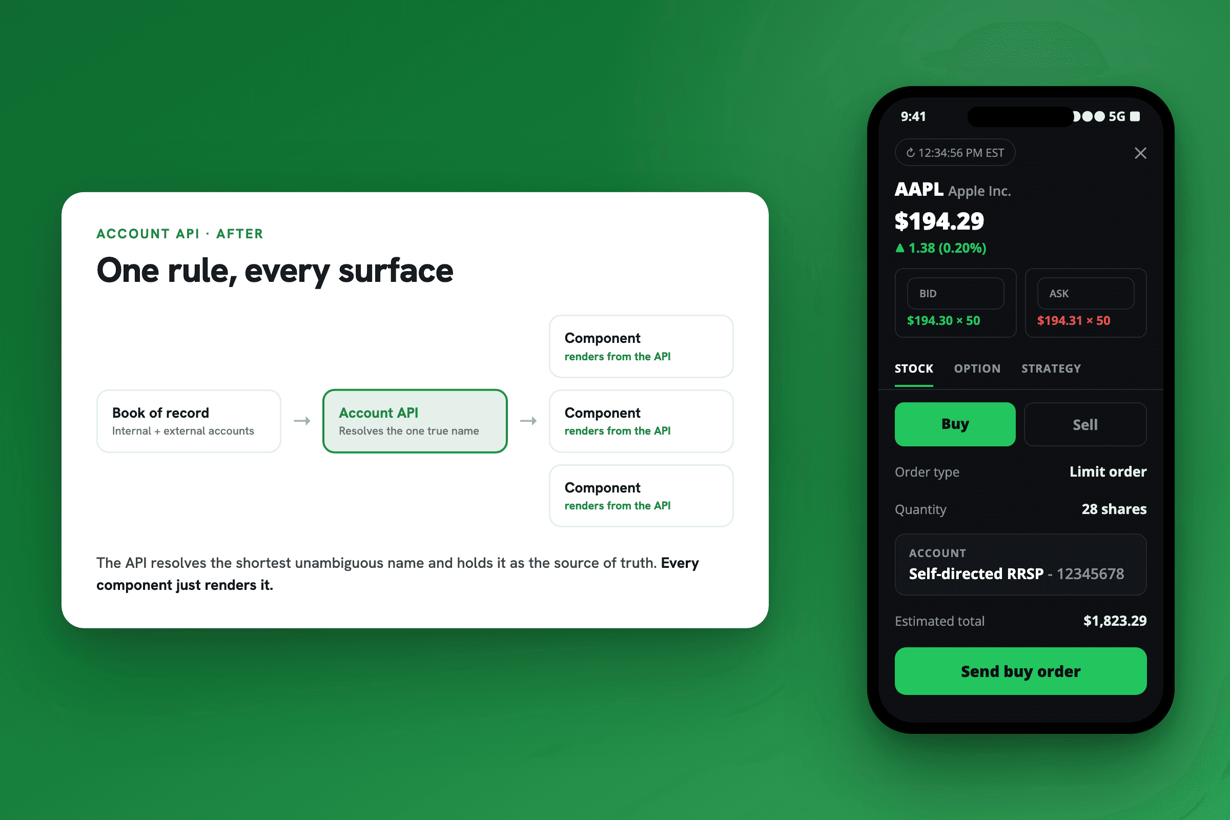 Questrade customer account API product screens