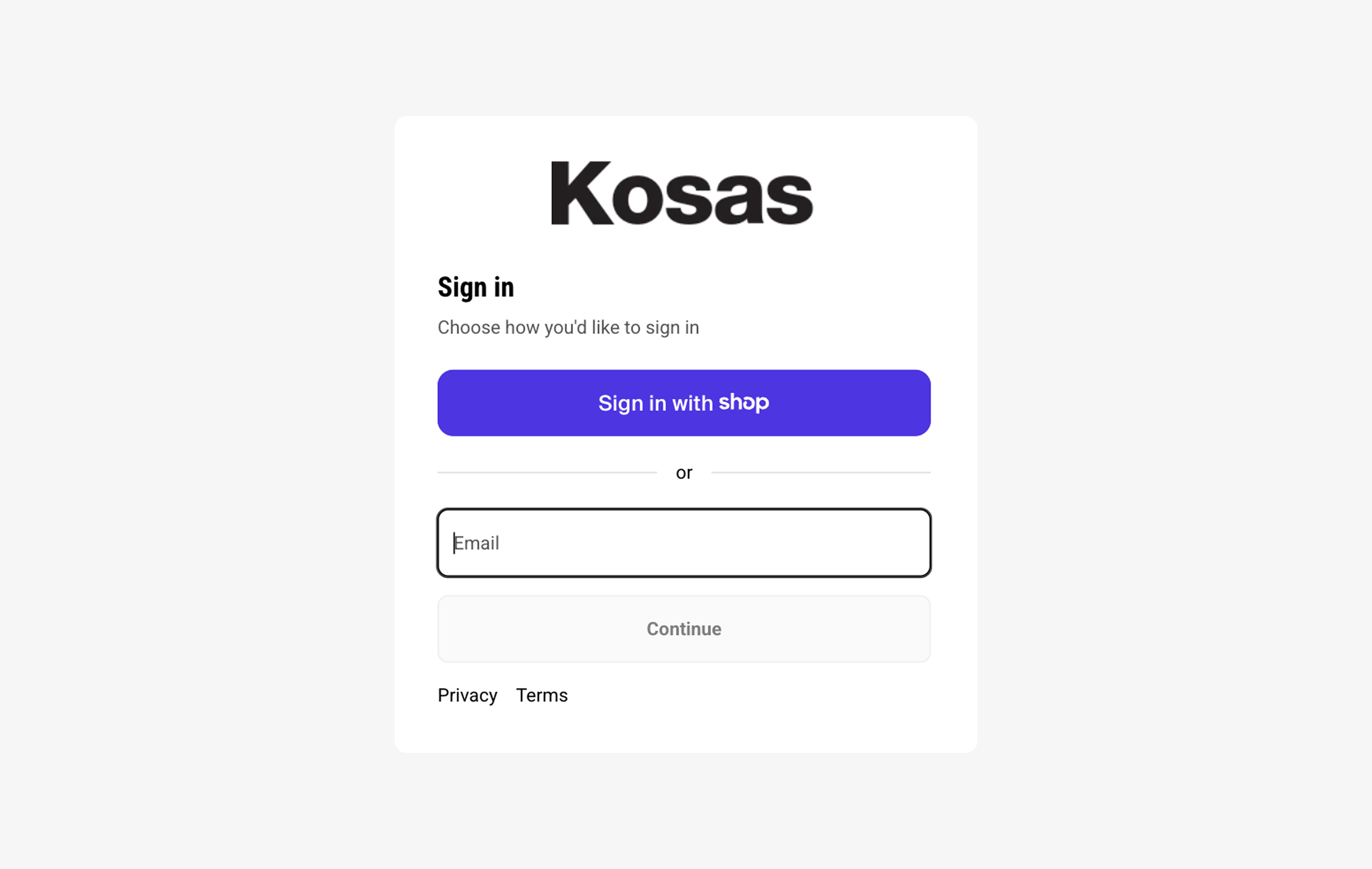 Kosas customer portal accessed through the Shopify Shop app
