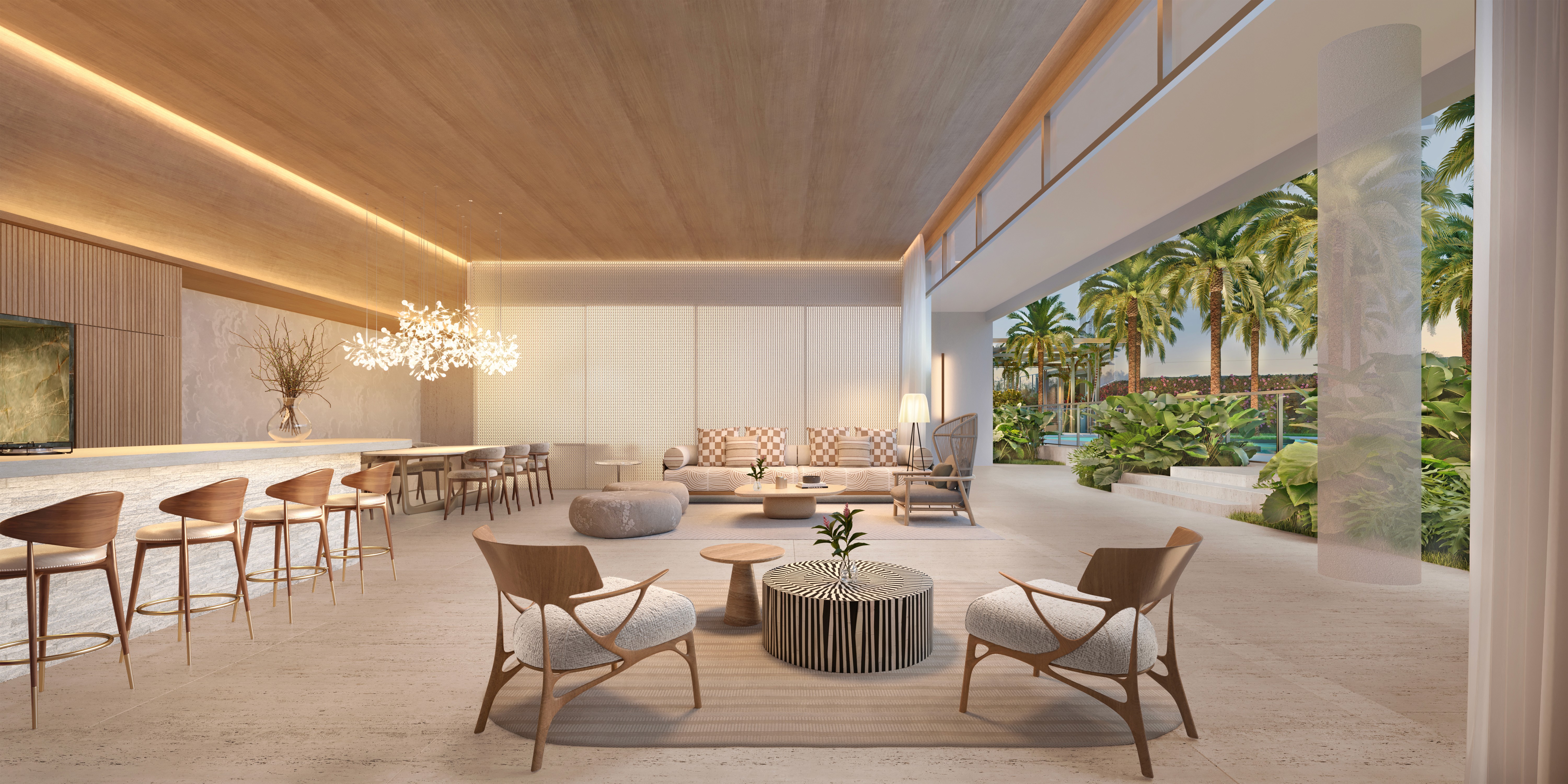 Curved modern skyscraper against a clear blue sky.