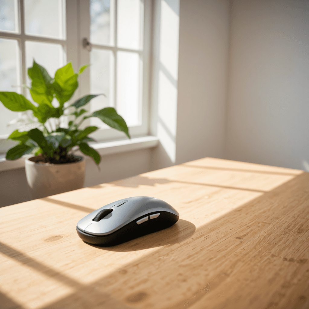 product photography of a computer mouse designed for ergonomic use