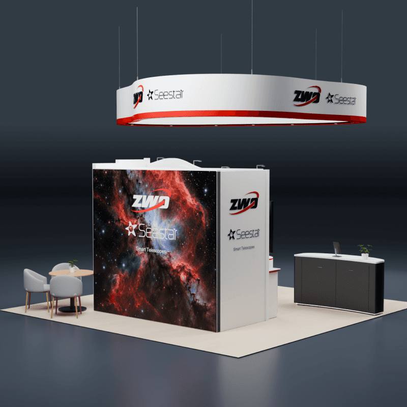 20x20 smart telescope trade show booth for product demonstrations and customer conversations