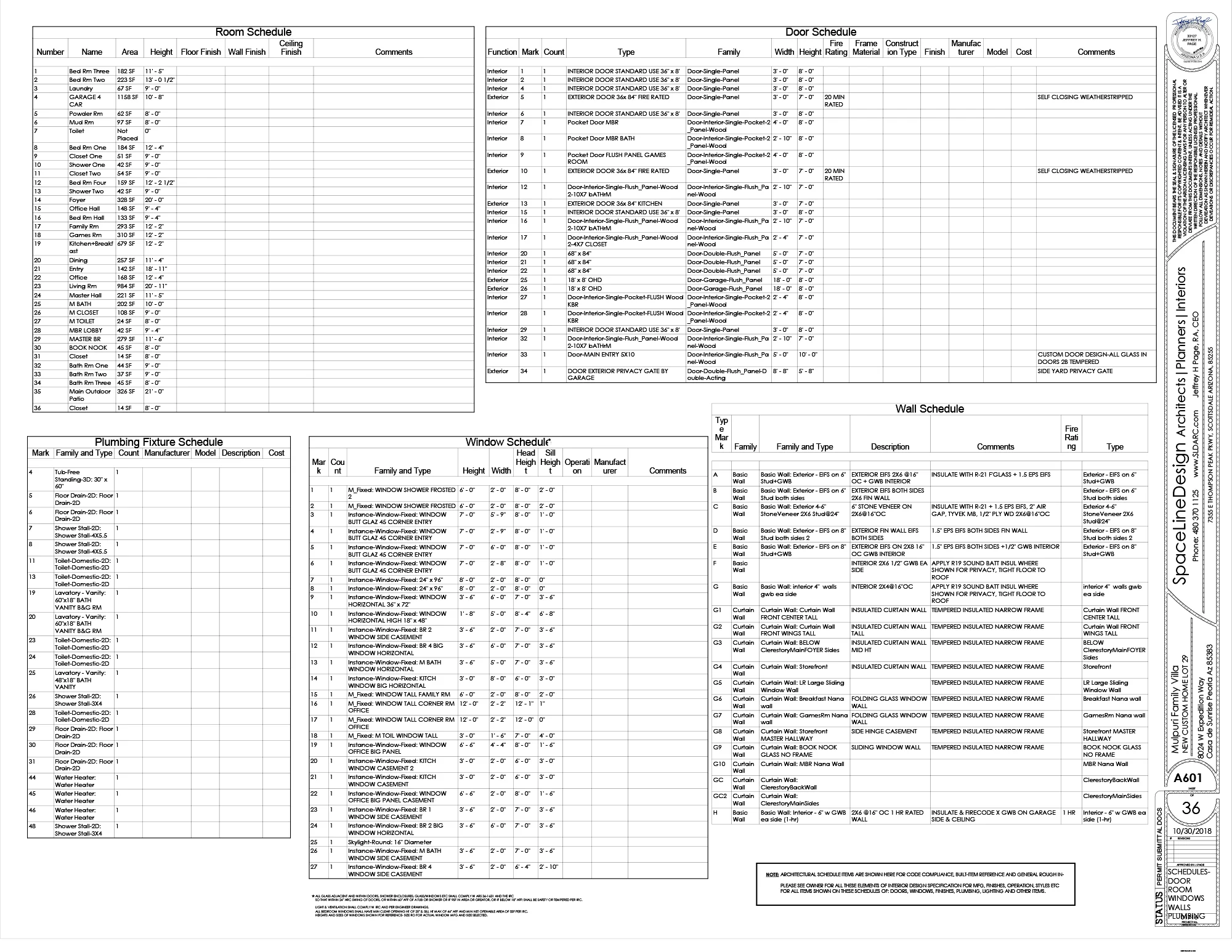Window and door schedule for large house.