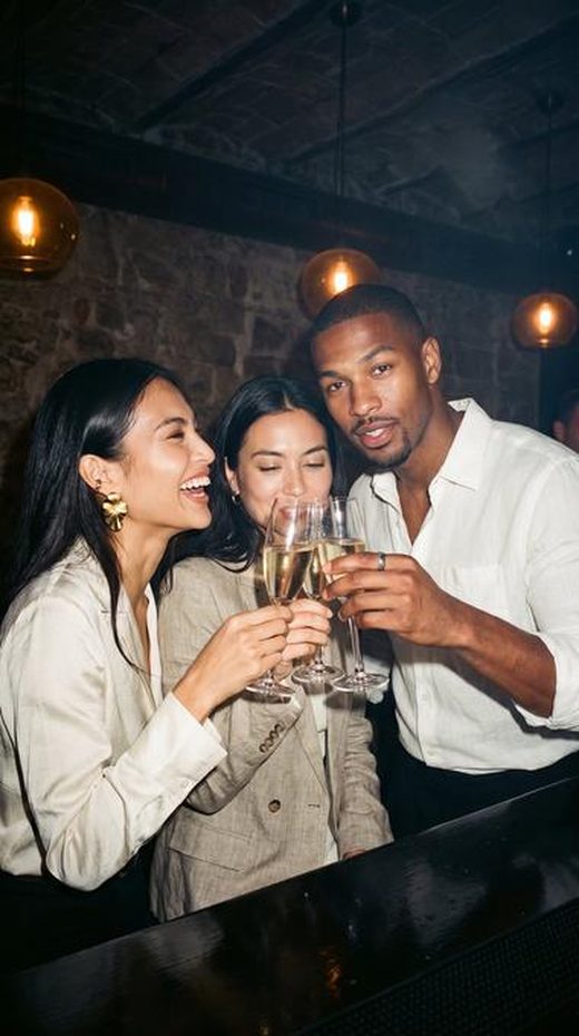 Friends toasting at a bar