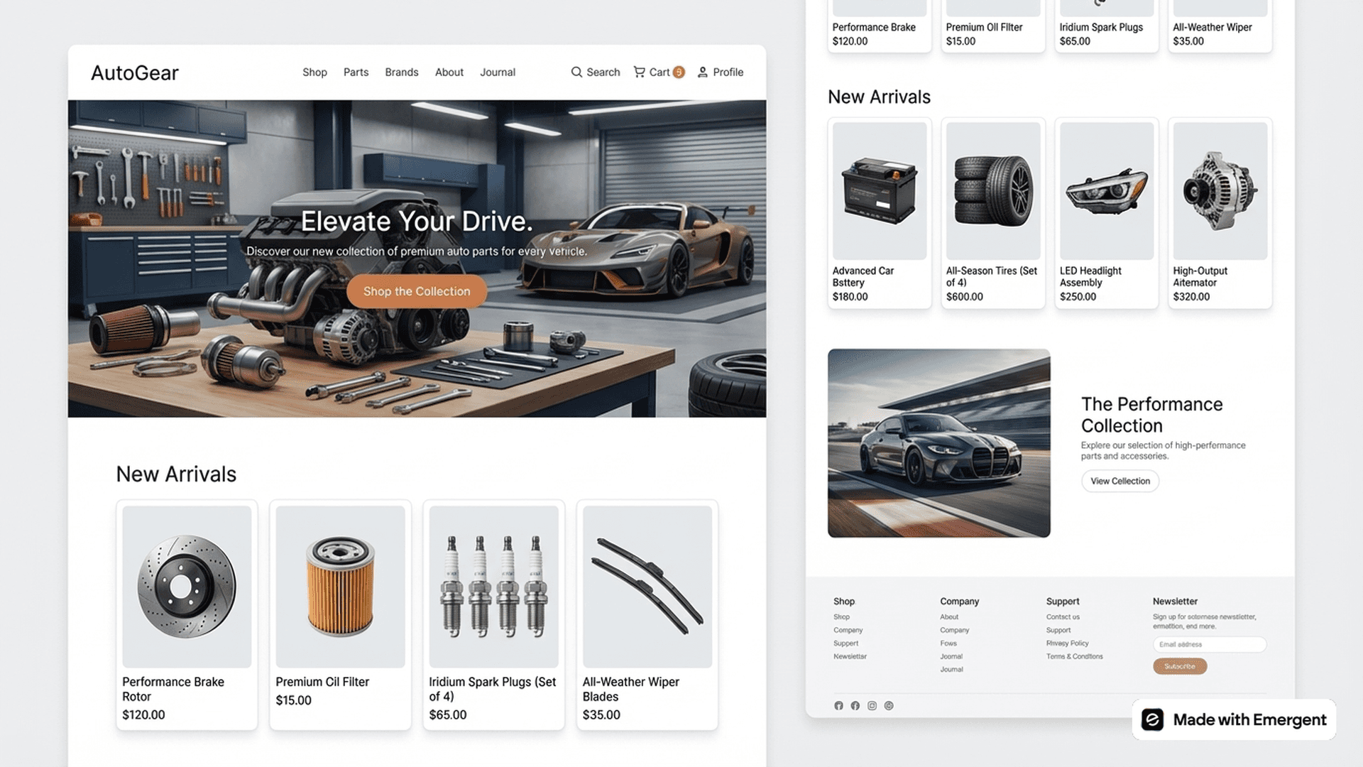 Auto parts website made with Emergent