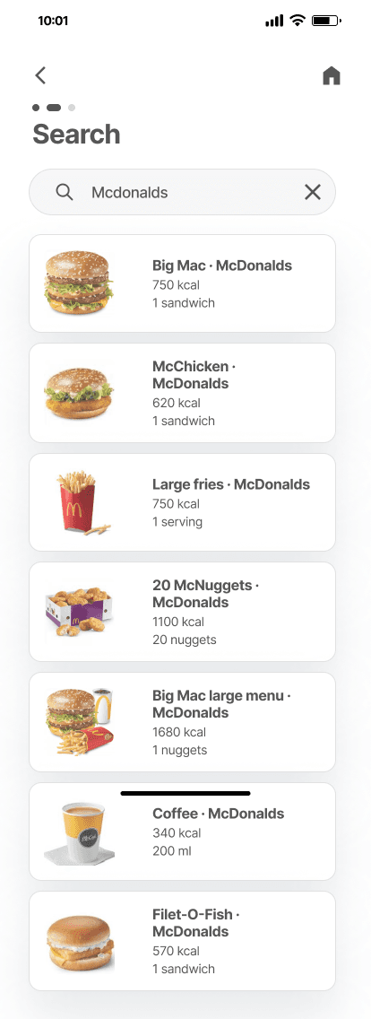 Calorie app - search