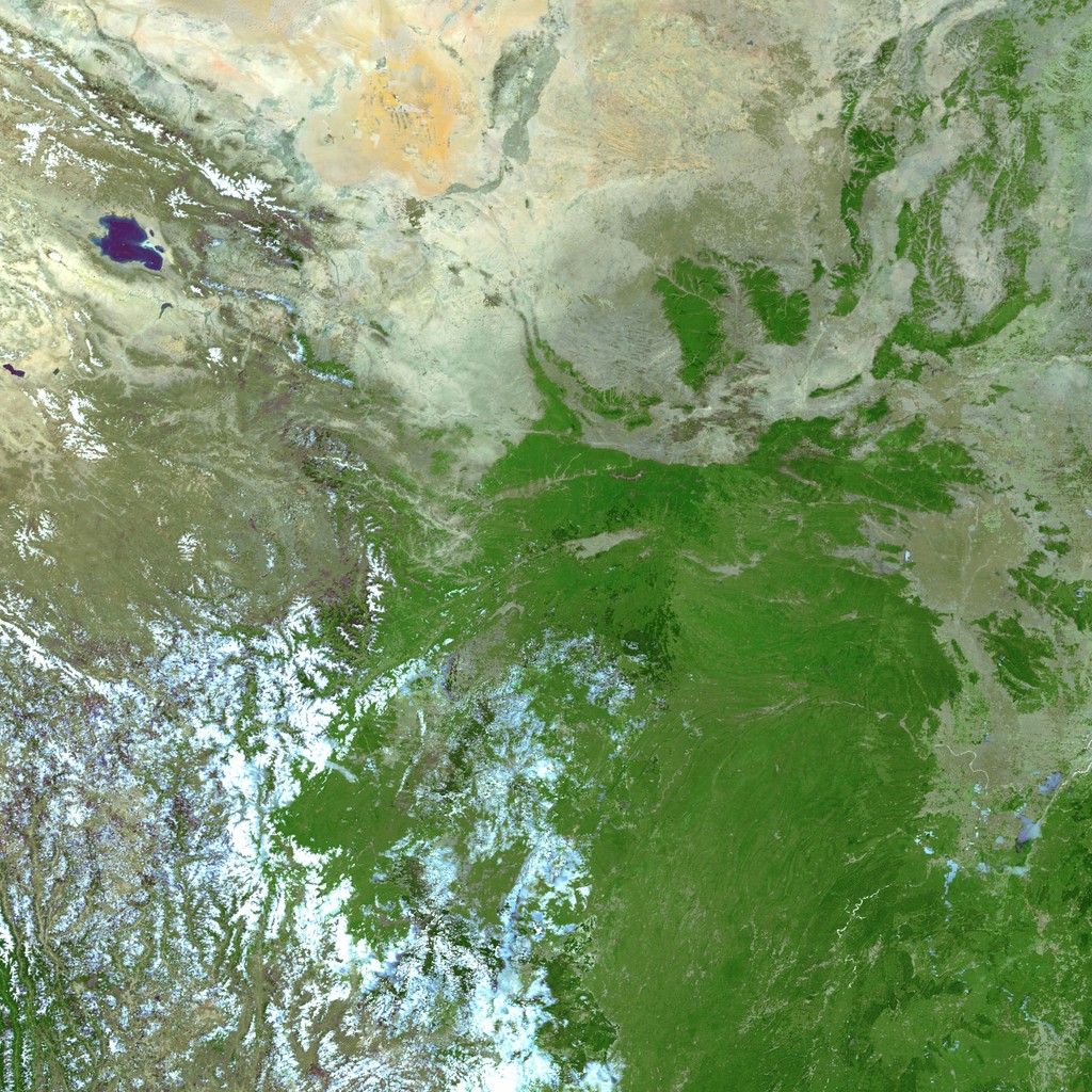 a satellite image with green and brown land