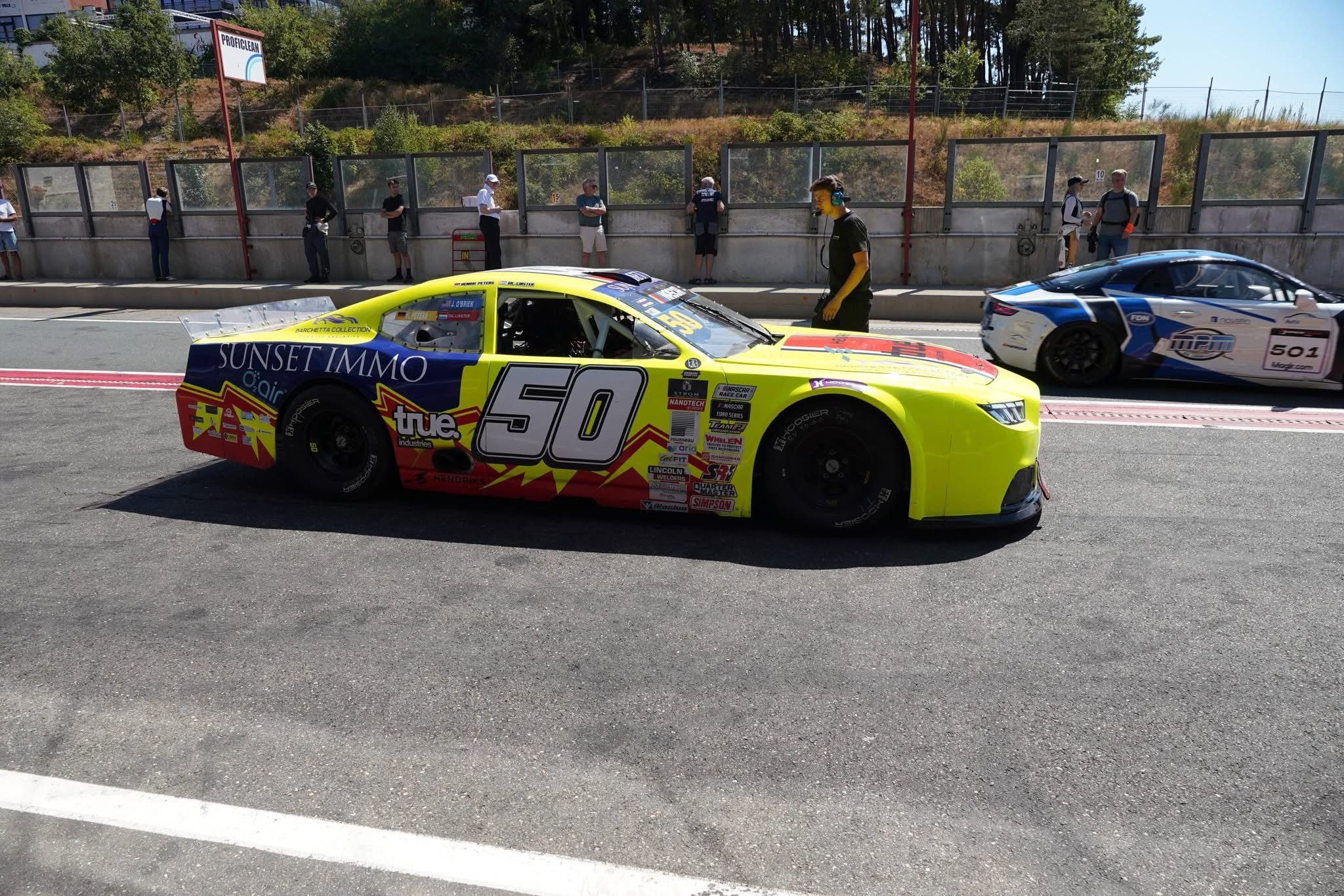 Ford Mustang NASCAR Euro Series Car Number 50 in the pitlane