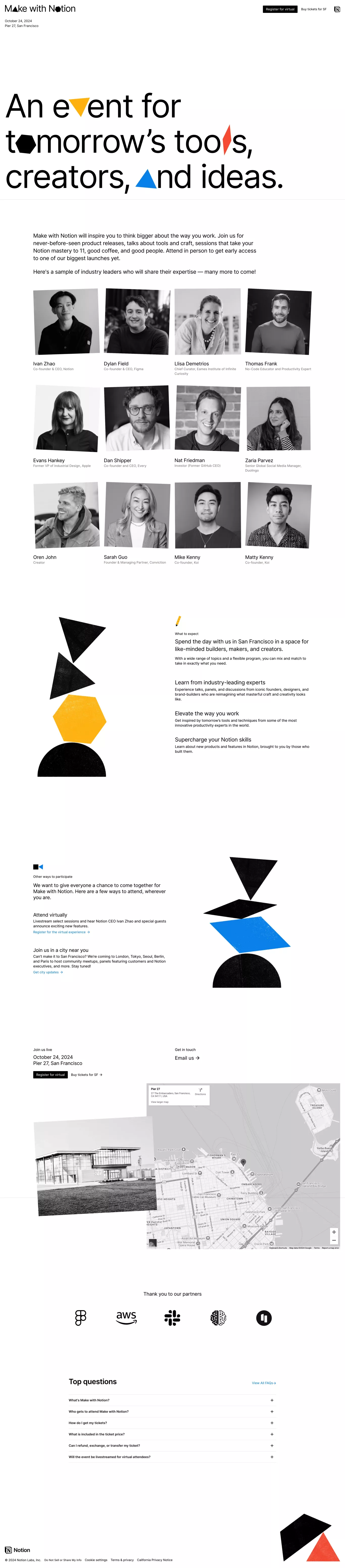Make with Notion other page screenshot showcasing Event and Tech design