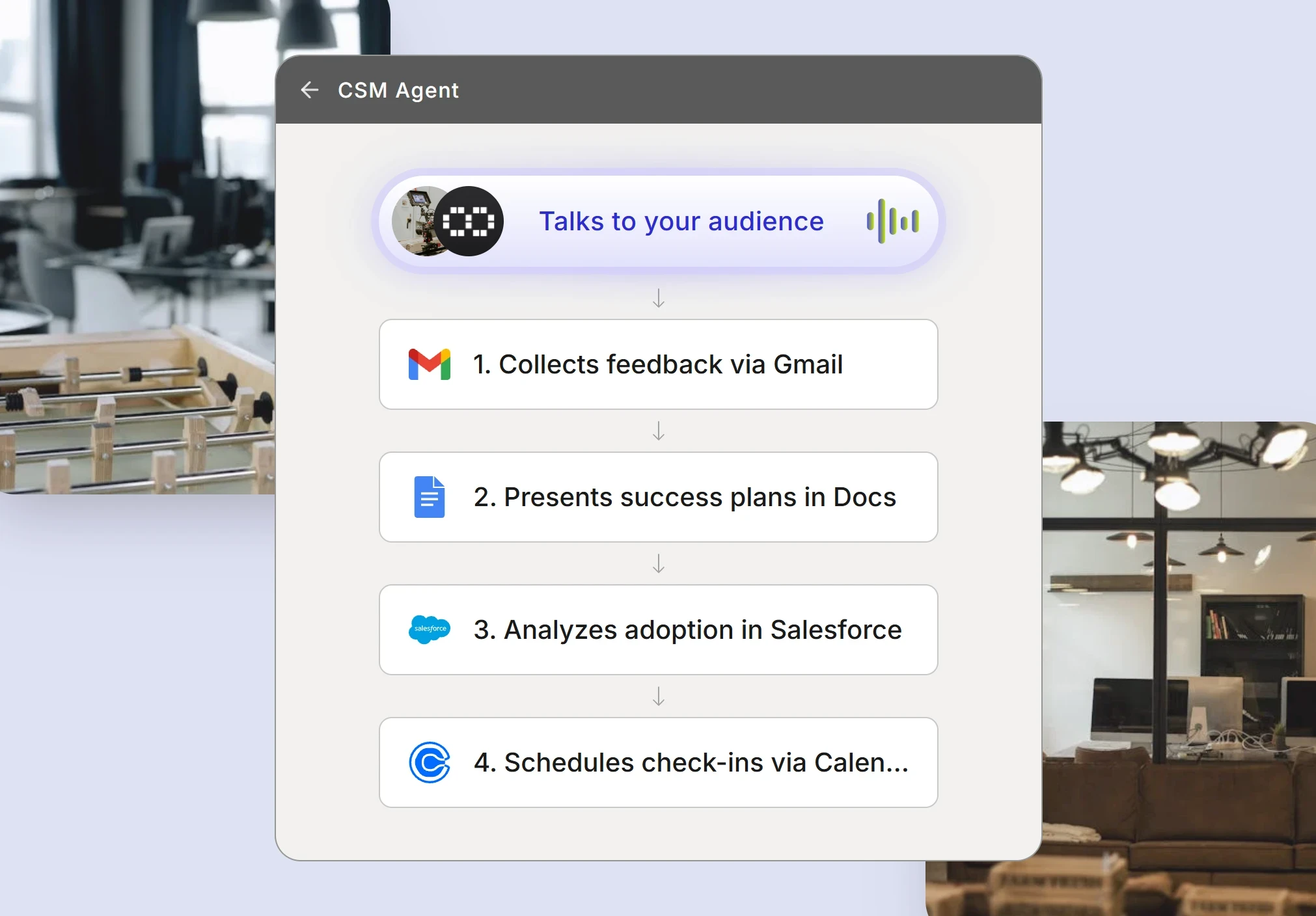Customer success manager automation workflow showing health checks and success plan presentation