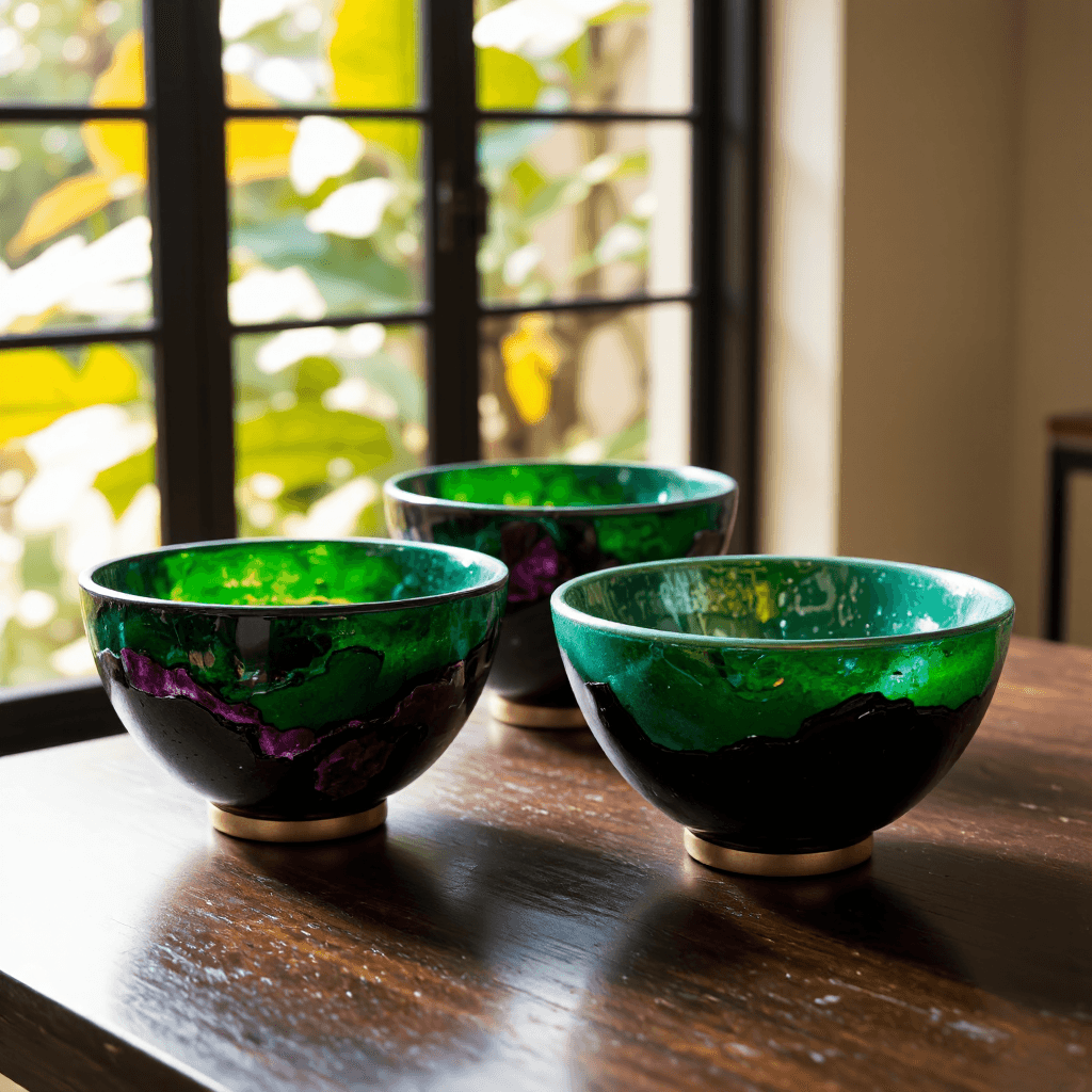 product photography of set of decorative resin bowls