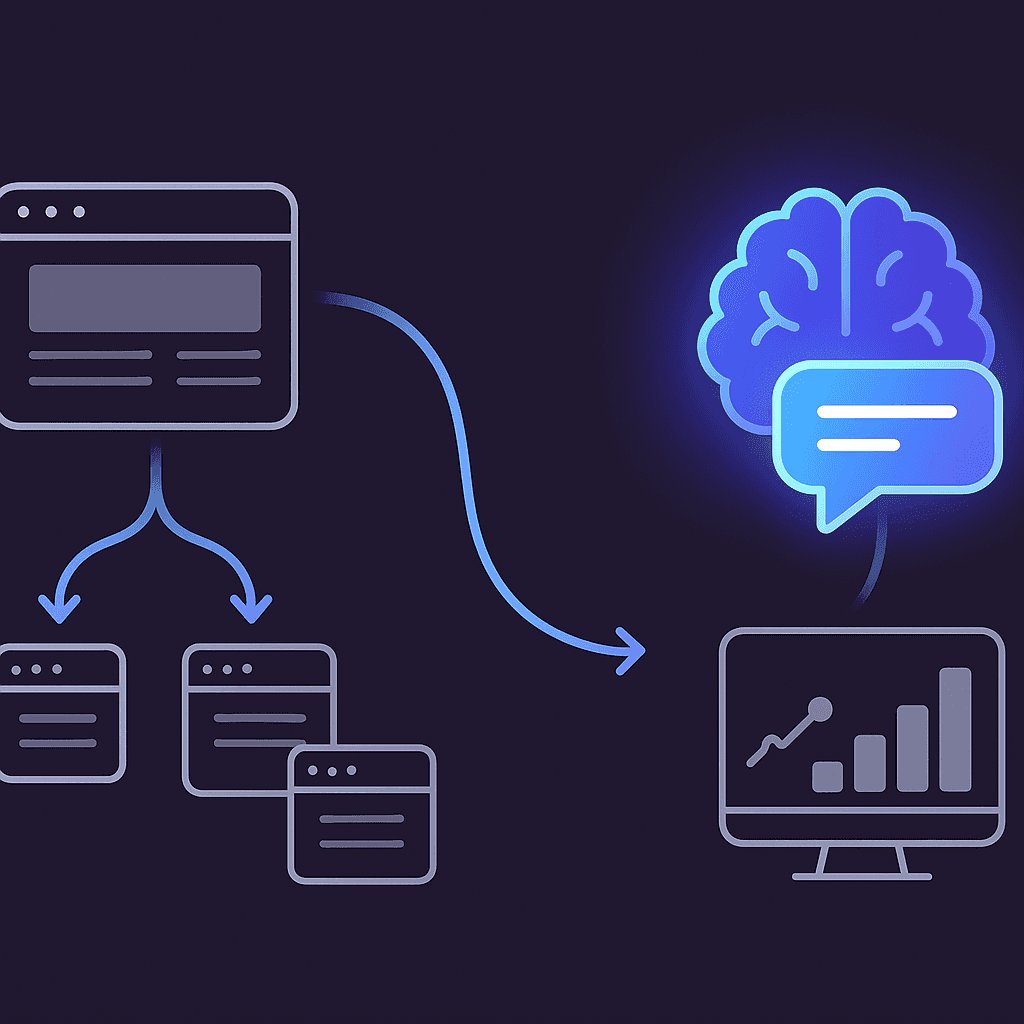 Flow diagram of AI answer engines replacing traditional search in the SaaS buyer journey