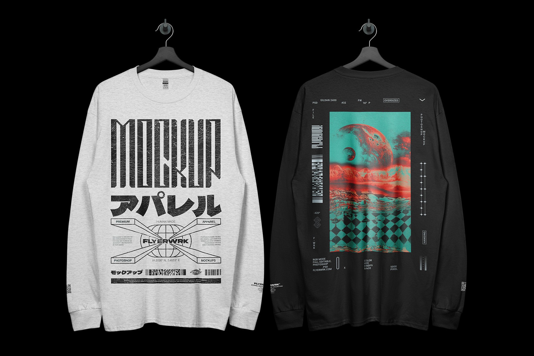 Gildan 2400 long sleeve hanging mockup showing alternative design preview