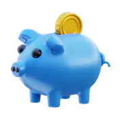 Free 3D piggy bank icon in blue and gold