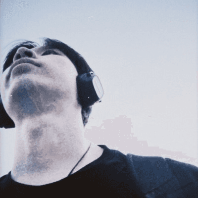 persona portrait image man with orange background and person's image on top