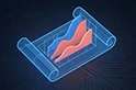 3D holographic chart and scroll icon, symbolizing high-fidelity UI design for investor pitch decks and fundraising presentations