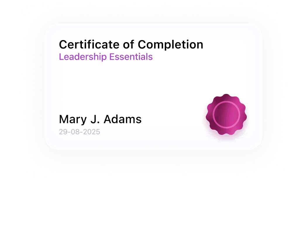 ByteCoach LMS automated certifications feature showing customizable certificate of completion, enabling educators to instantly reward students for finishing online courses.