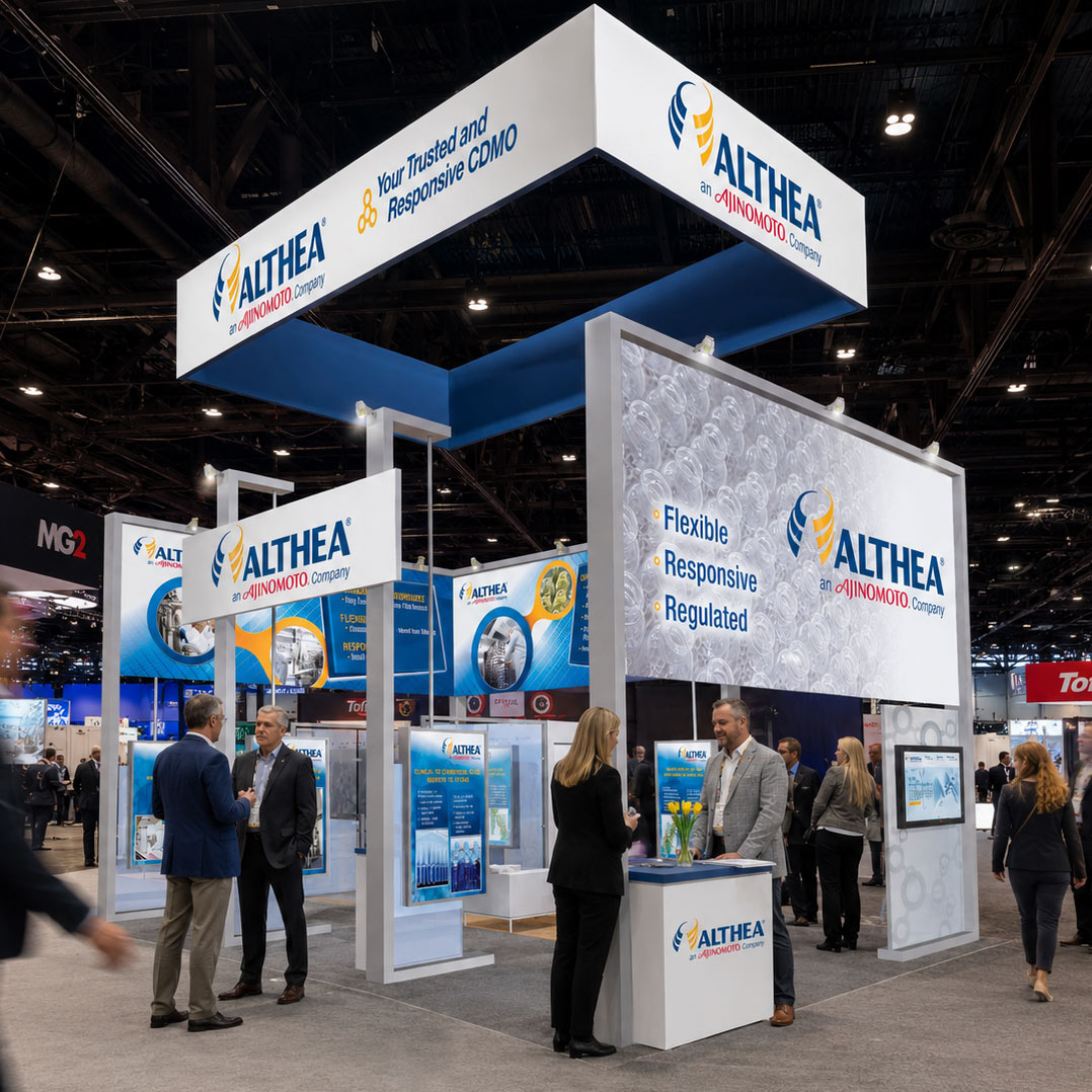 Custom trade show booth design for food and beverage brand at industry expo