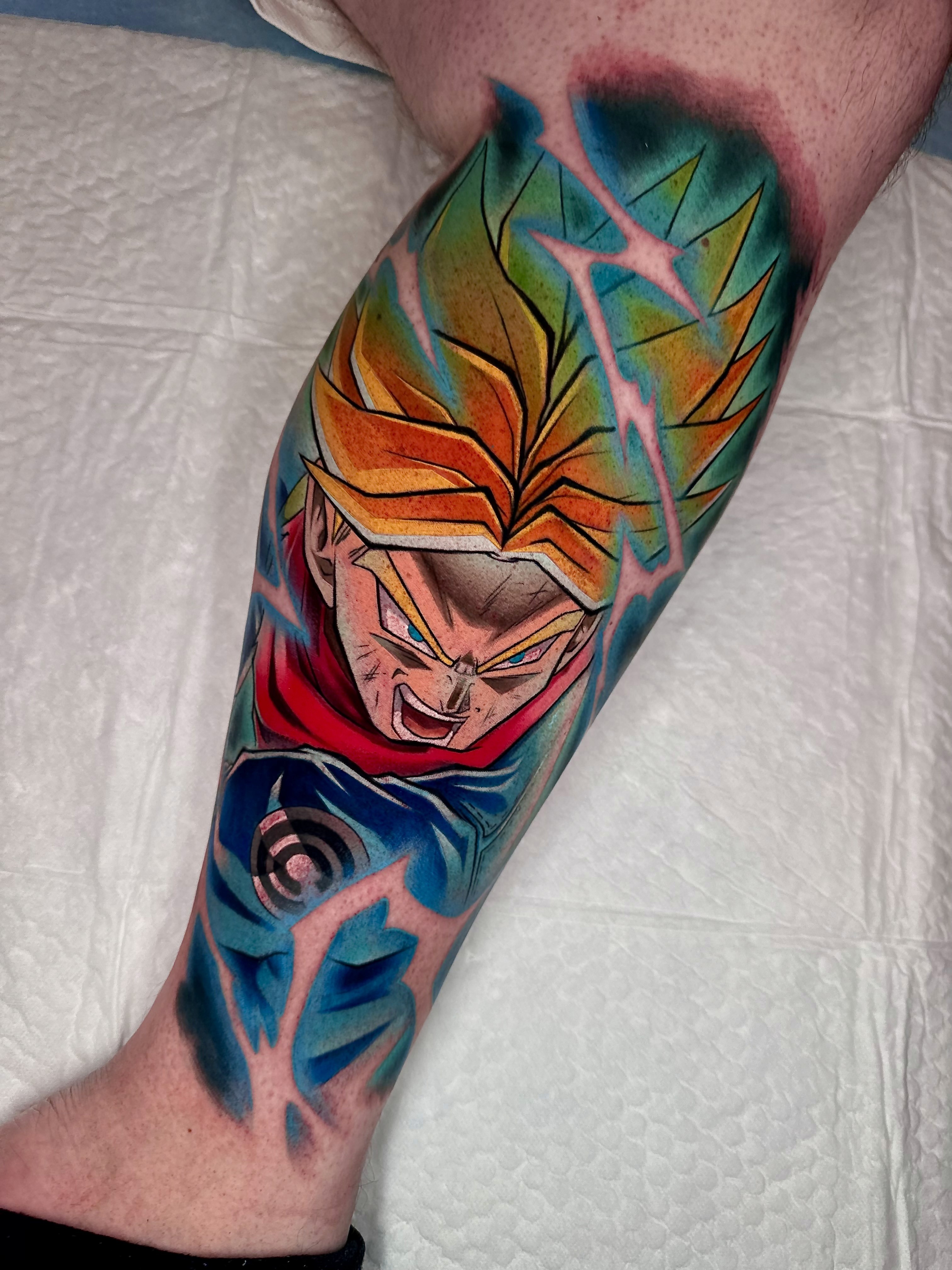 colorful future trunks tattoo from marcus ottner in wynthall birmingham in england