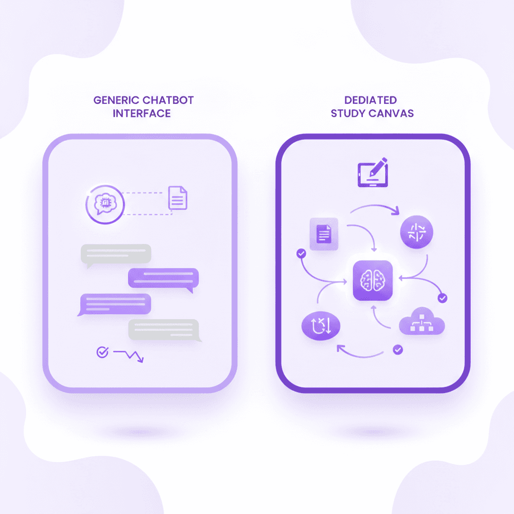 Comparison table of generic chatbots versus specialized educational canvas software
