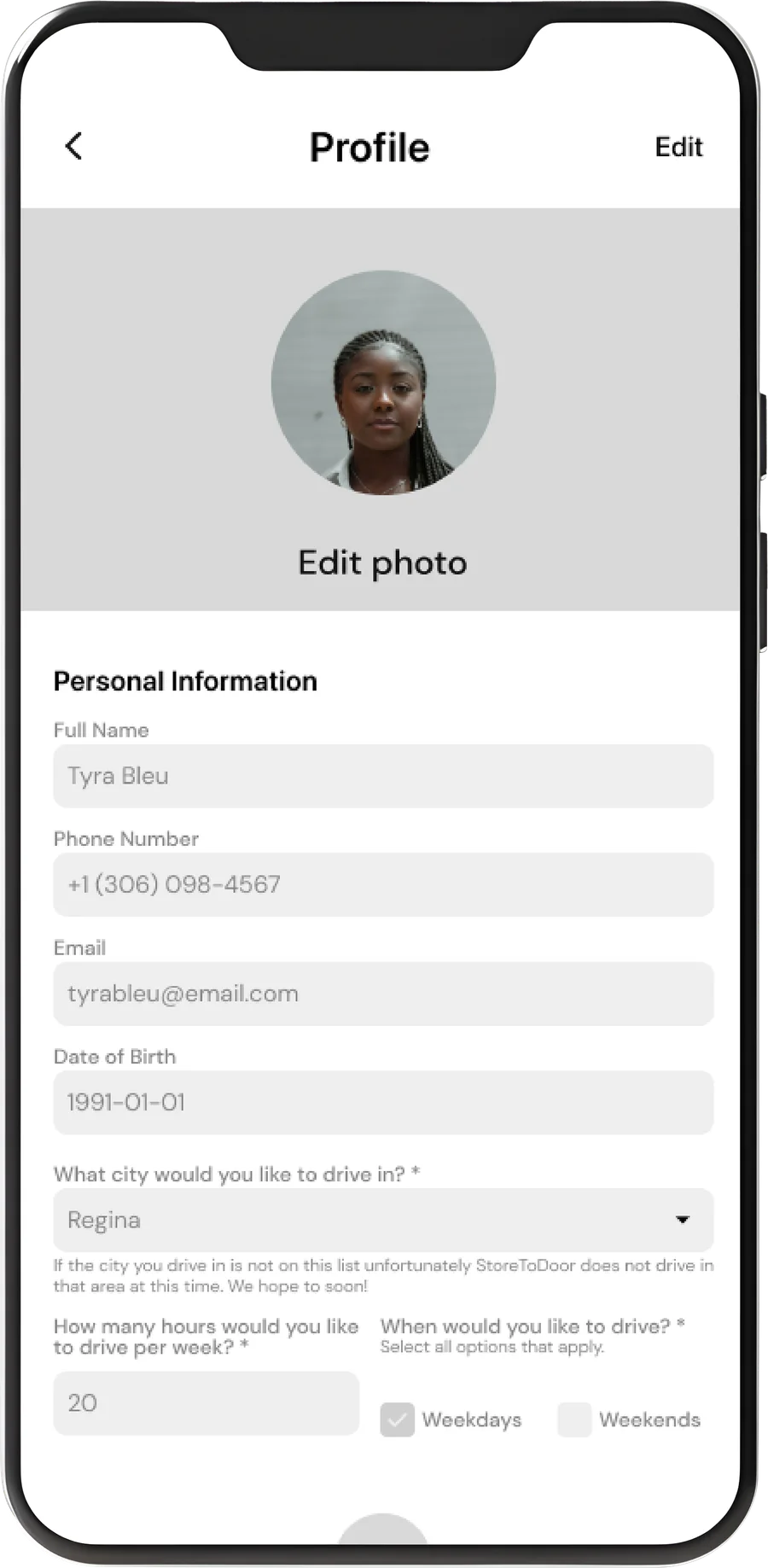 Driver profile, editable after approval