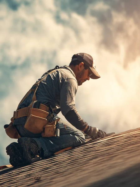 Roofer working on roof