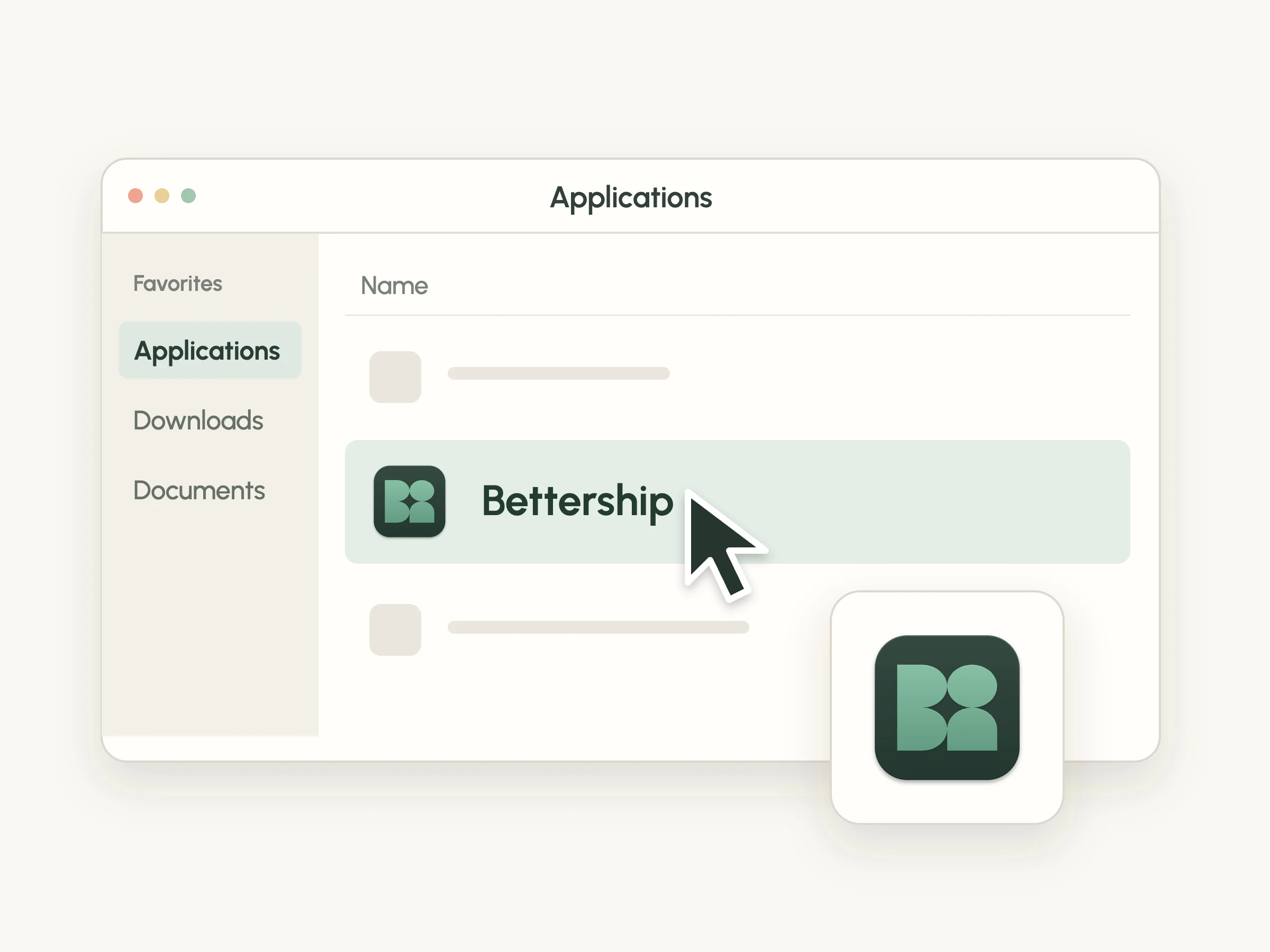 An Applications window with Bettership selected.