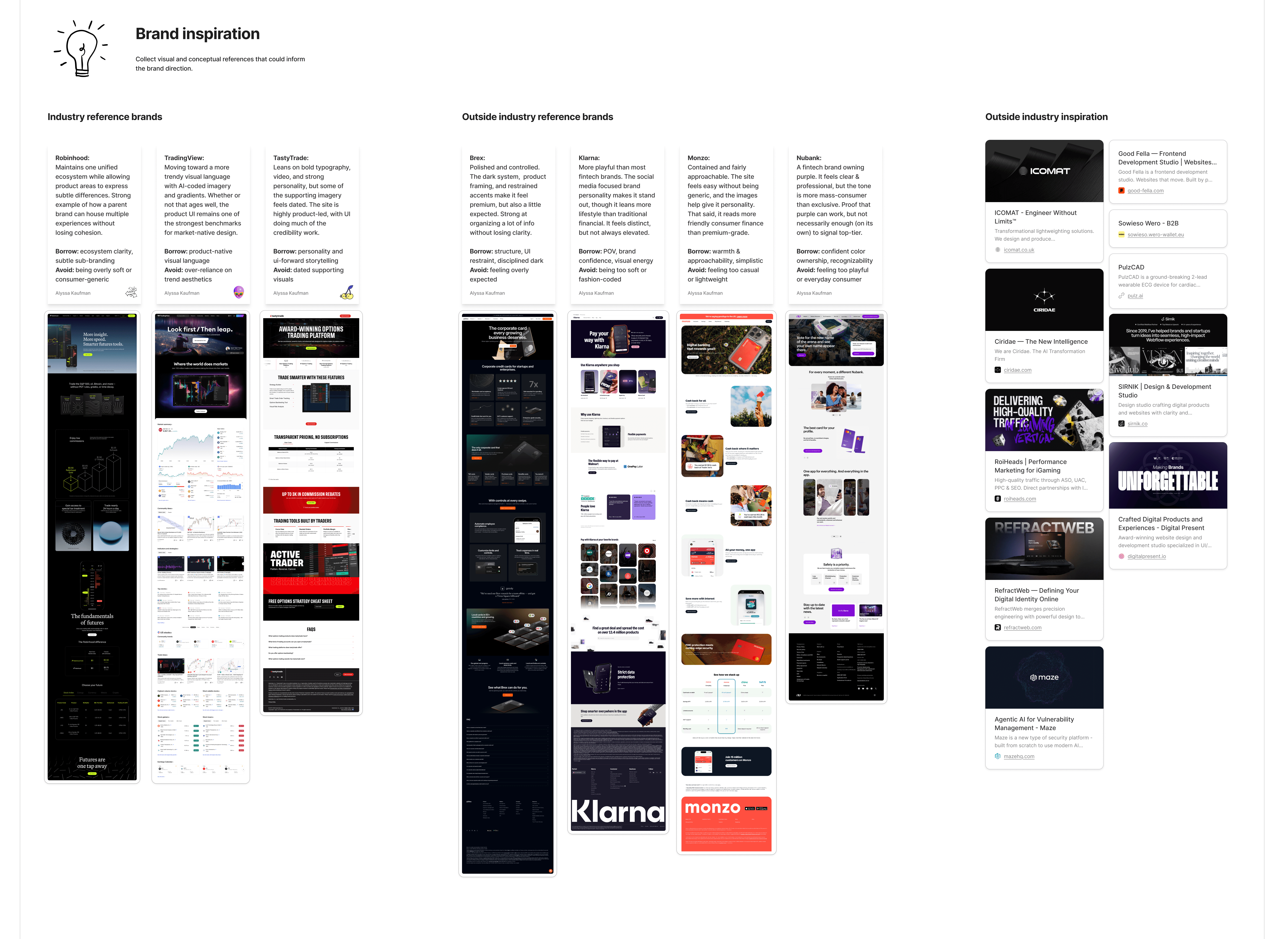 an artboard showing different brand directions