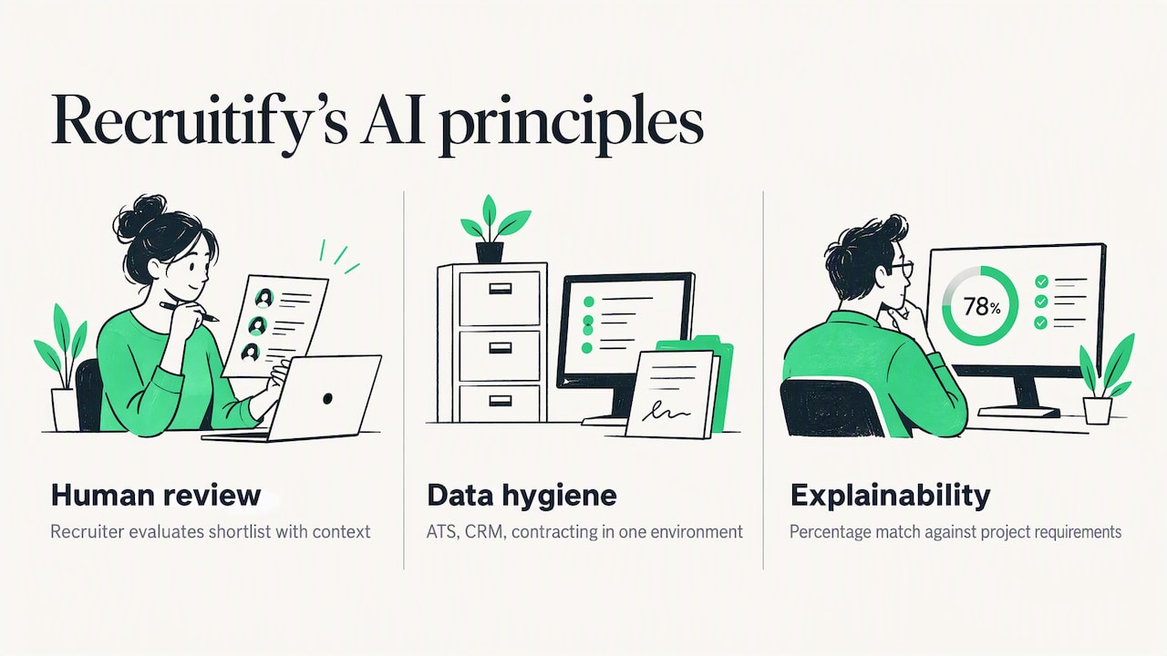 Our perspective: AI that supports recruiters, not replaces them — overview diagram