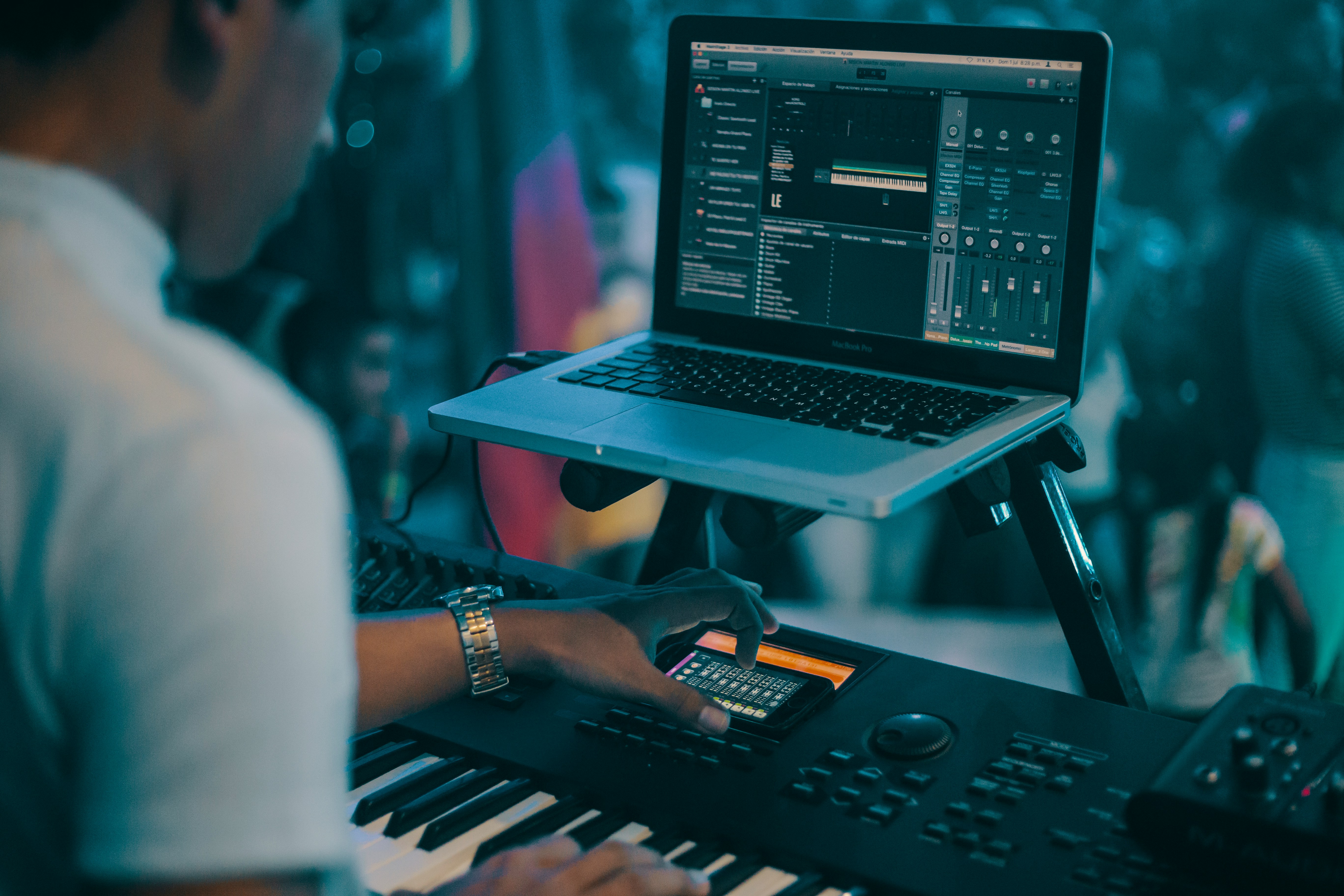 person playing music - Music production setup